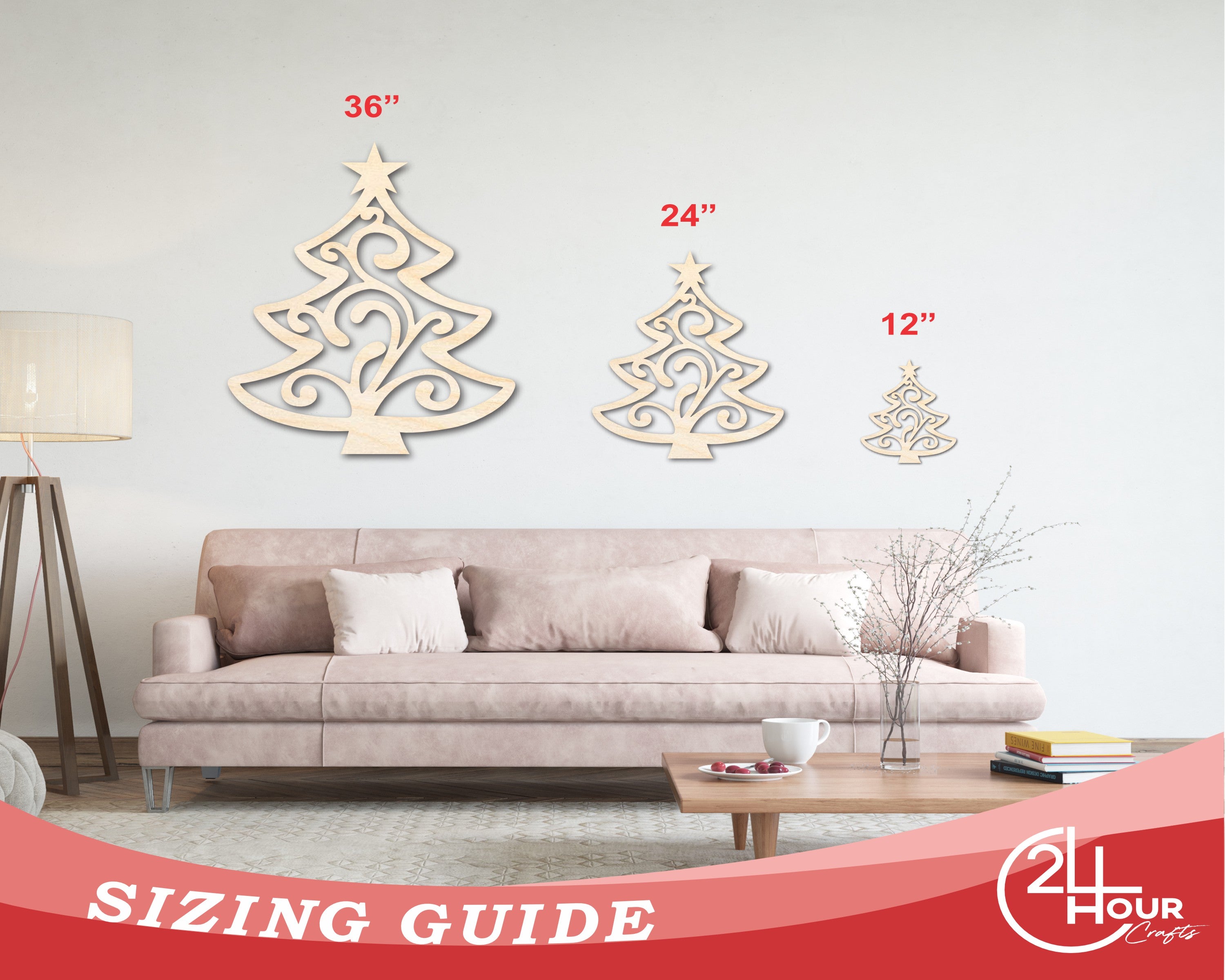 Unfinished Wood Flourish Christmas Tree Shape - Craft - up to 46"