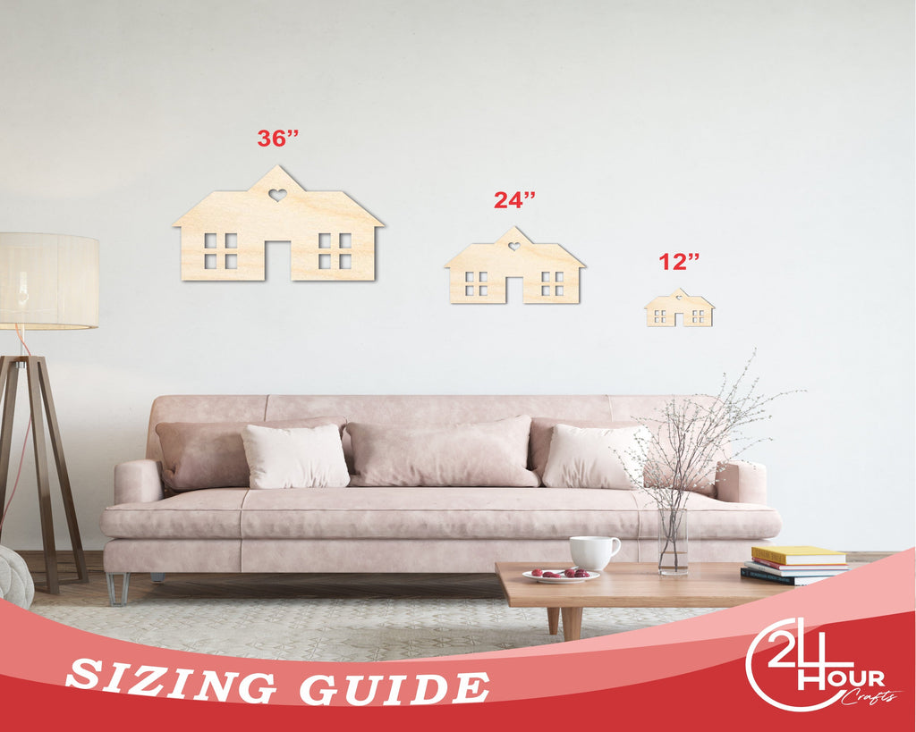 Unfinished Wood House Silhouette Shape - Craft - up to 46"