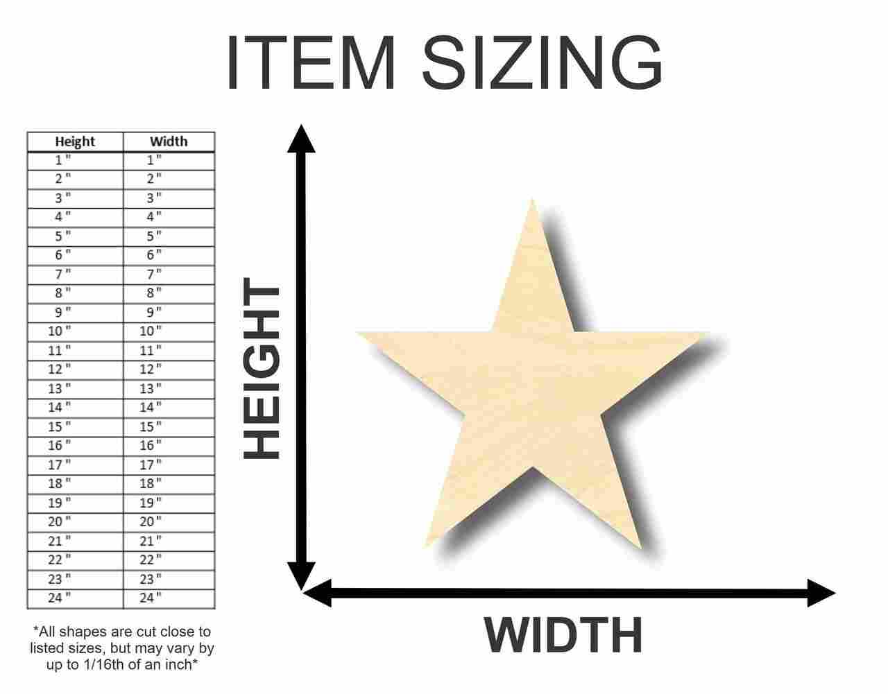 Unfinished Wood Star Shape | DIY Celestial Craft Cutout | Up to 36"