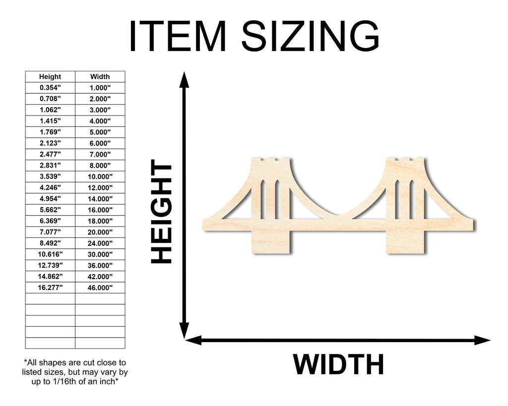 Unfinished Wood Bridge Shape | Landmark | Craft Cutout | up to 46" DIY