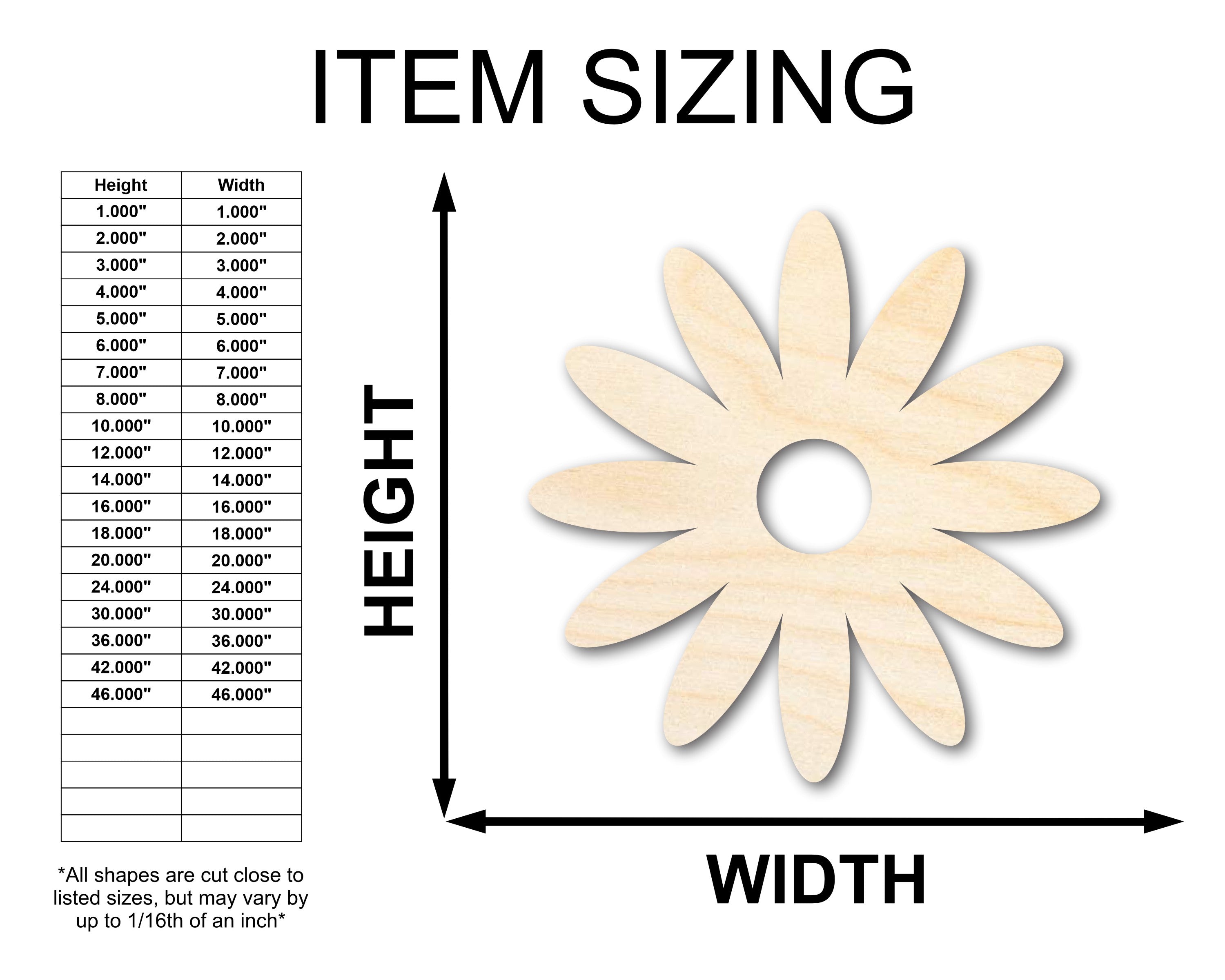 Unfinished Wood Daisy Shape | Flower | Craft Cutout | up to 46" DIY
