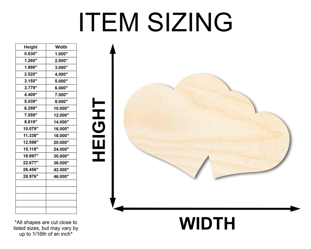 Unfinished Wood Double Heart Shape - Love Craft - up to 46"