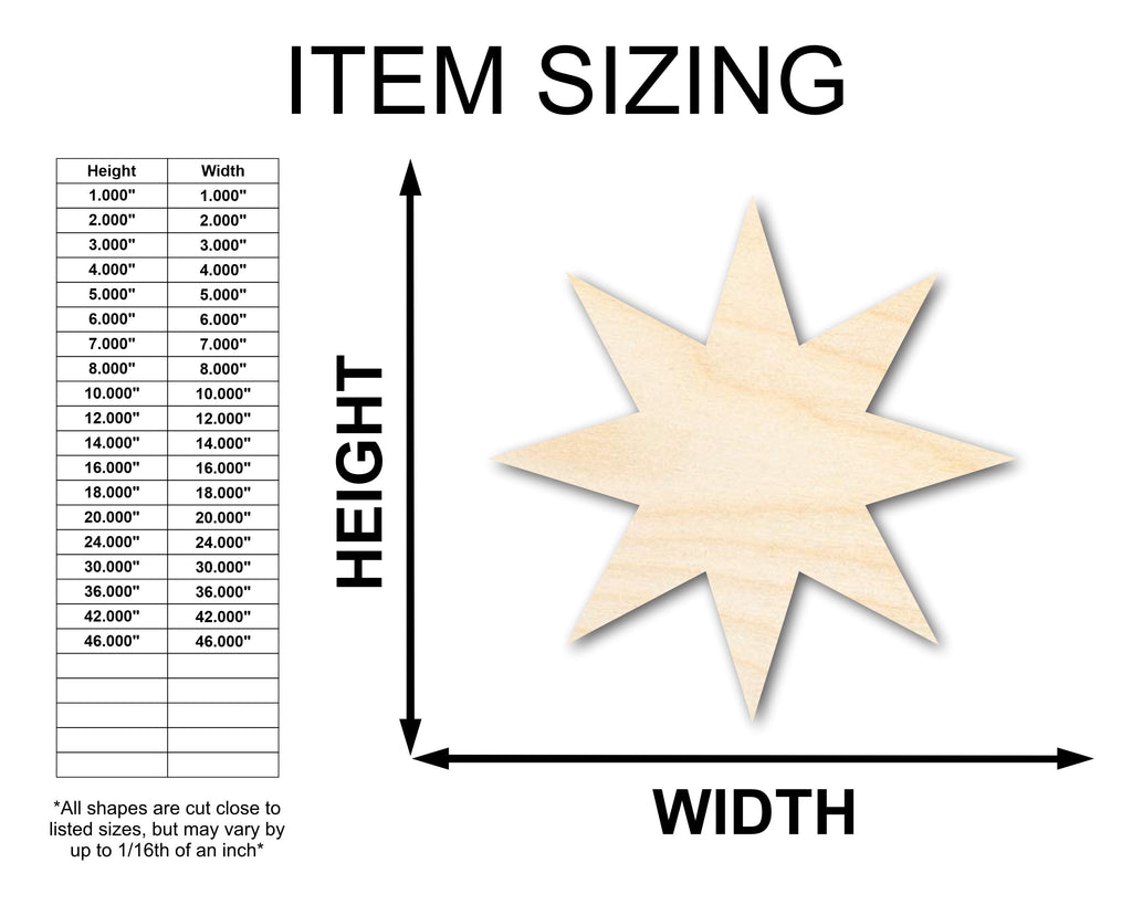 Unfinished Wood 8-Pointed Star Shape | DIY Craft Cutout | Up to 36"