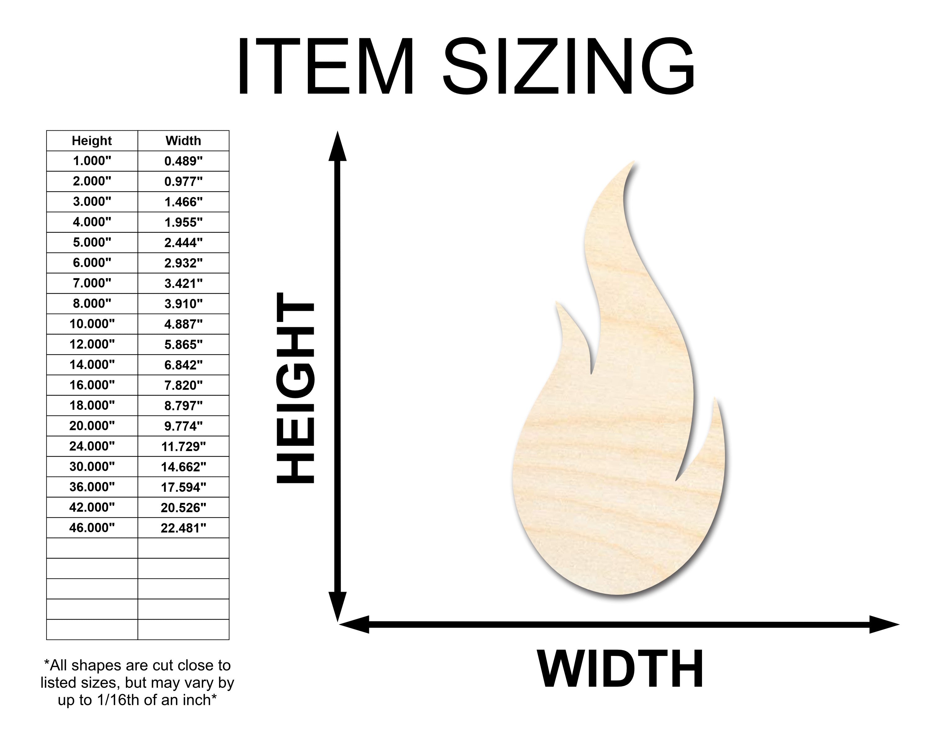 Unfinished Wood Flame Shape | Craft Cutout | up to 46" DIY