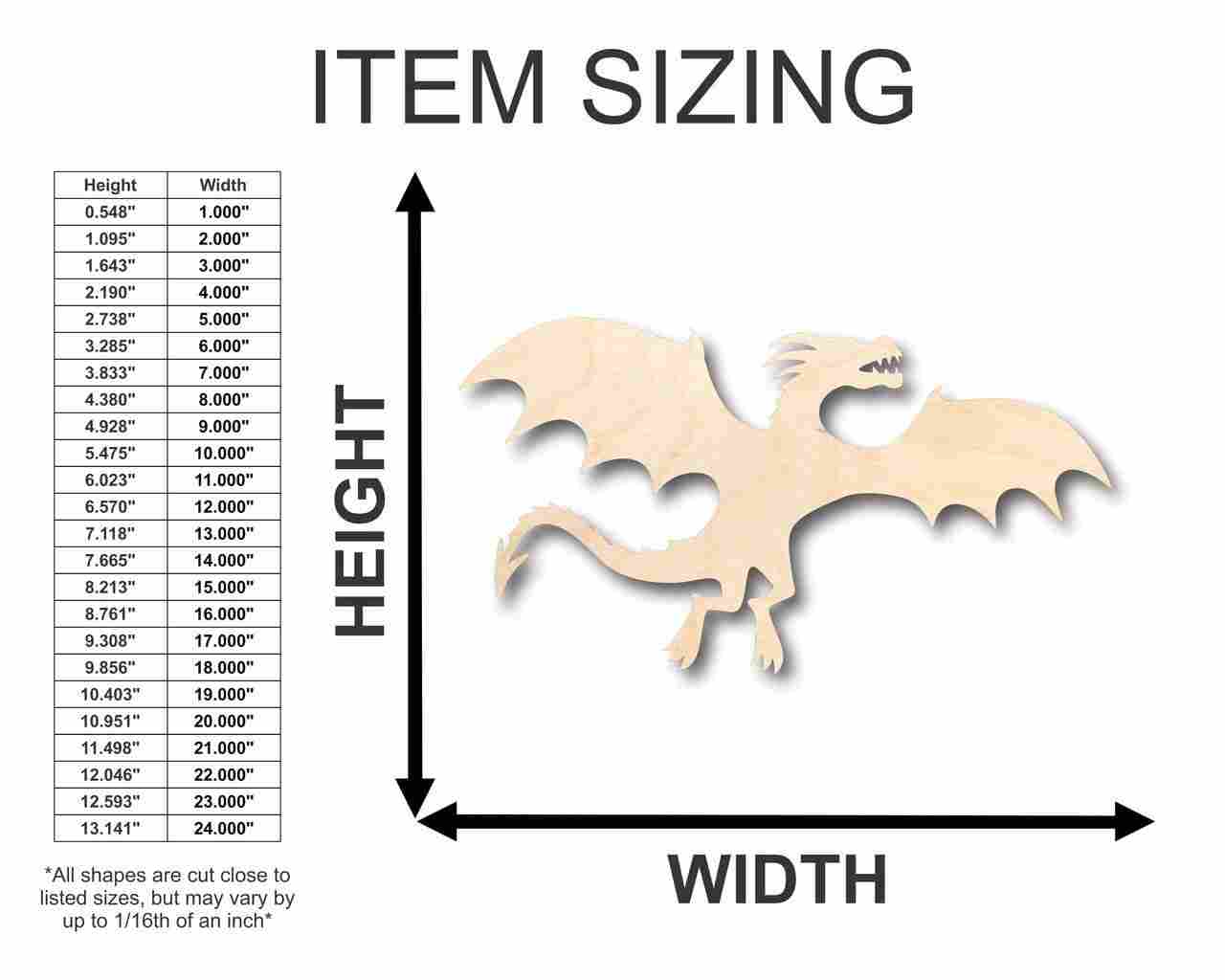 Unfinished Wood Flying Dragon Shape - Mythical - Beast - Craft - up to 46" DIY