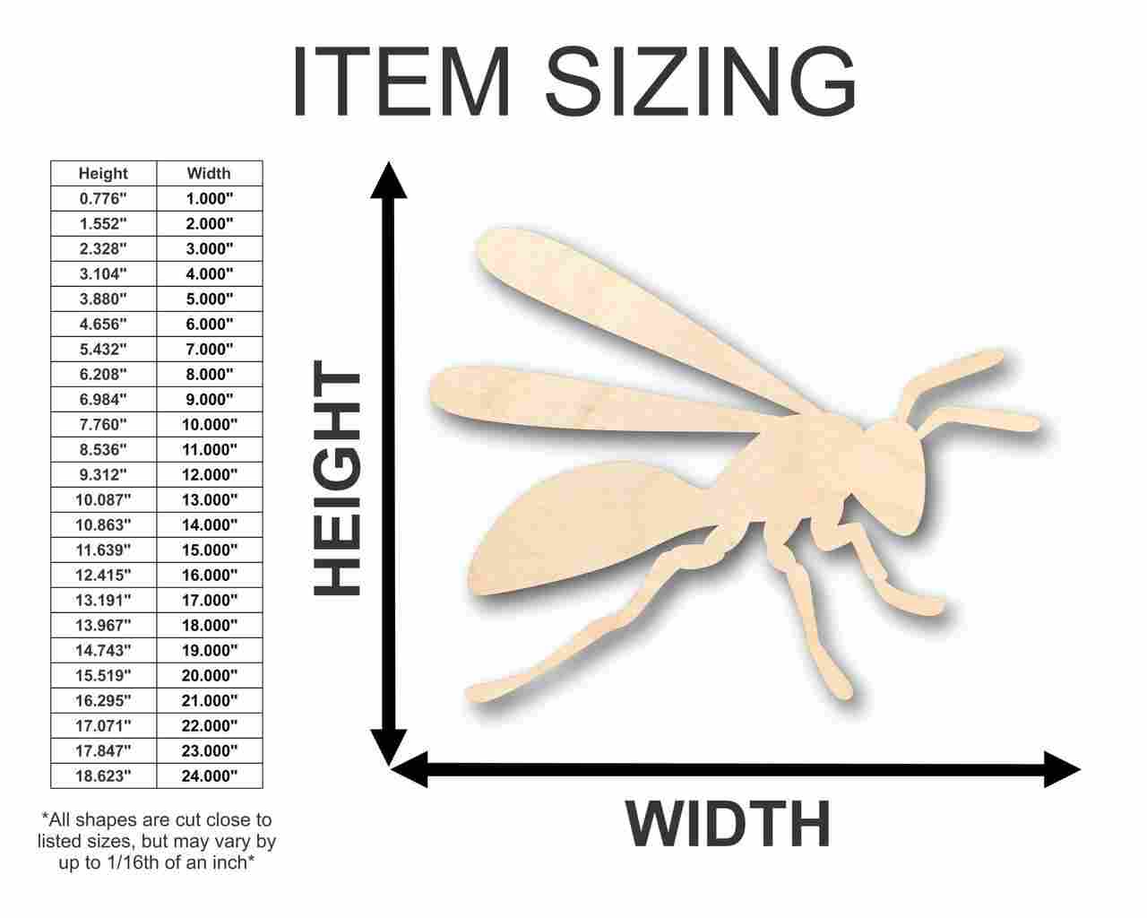 Unfinished Wood Hornet Shape - Insect - Animal - Wildlife - Craft - up to 46" DIY