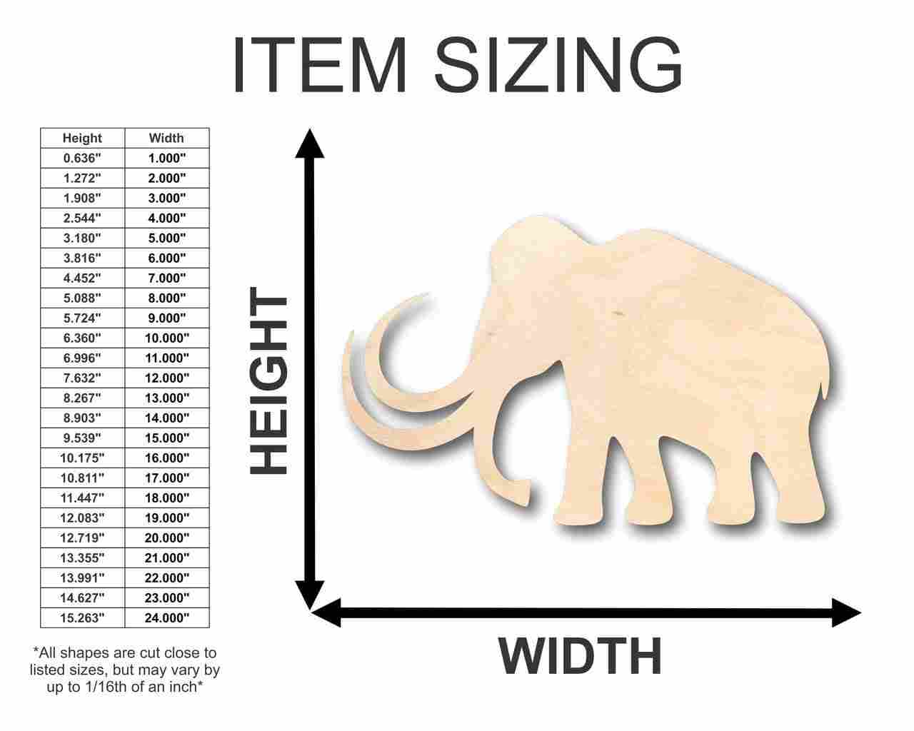 Unfinished Wood Mammoth Shape - Animal - Prehistoric - Craft - up to 46" DIY