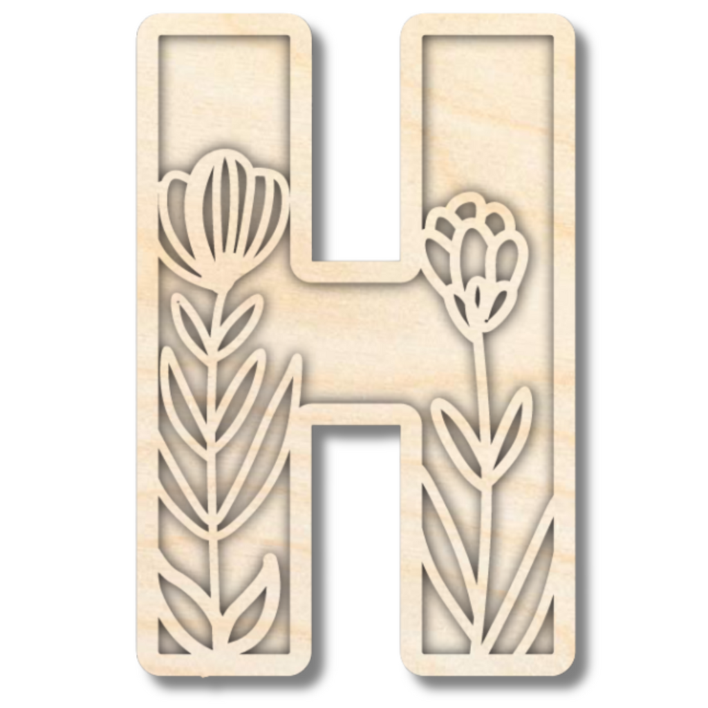 Unfinished Wood Layered Themed Letters | Wild Flowers | A-Z | 2 Piece | up to 24"