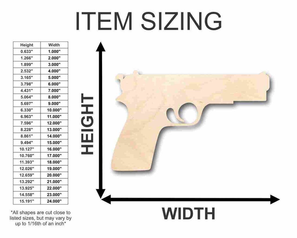 Unfinished Wood Pistol Shape - Gun - Police - Military - Craft - up to 46" DIY