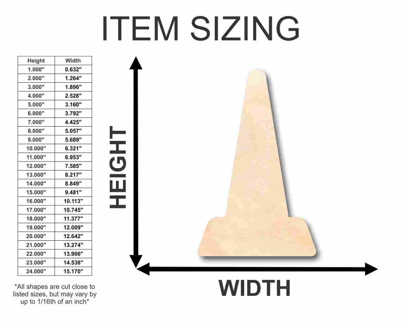 Unfinished Wood Traffic Cone Shape - Construction - Tool - Craft - up to 46" DIY
