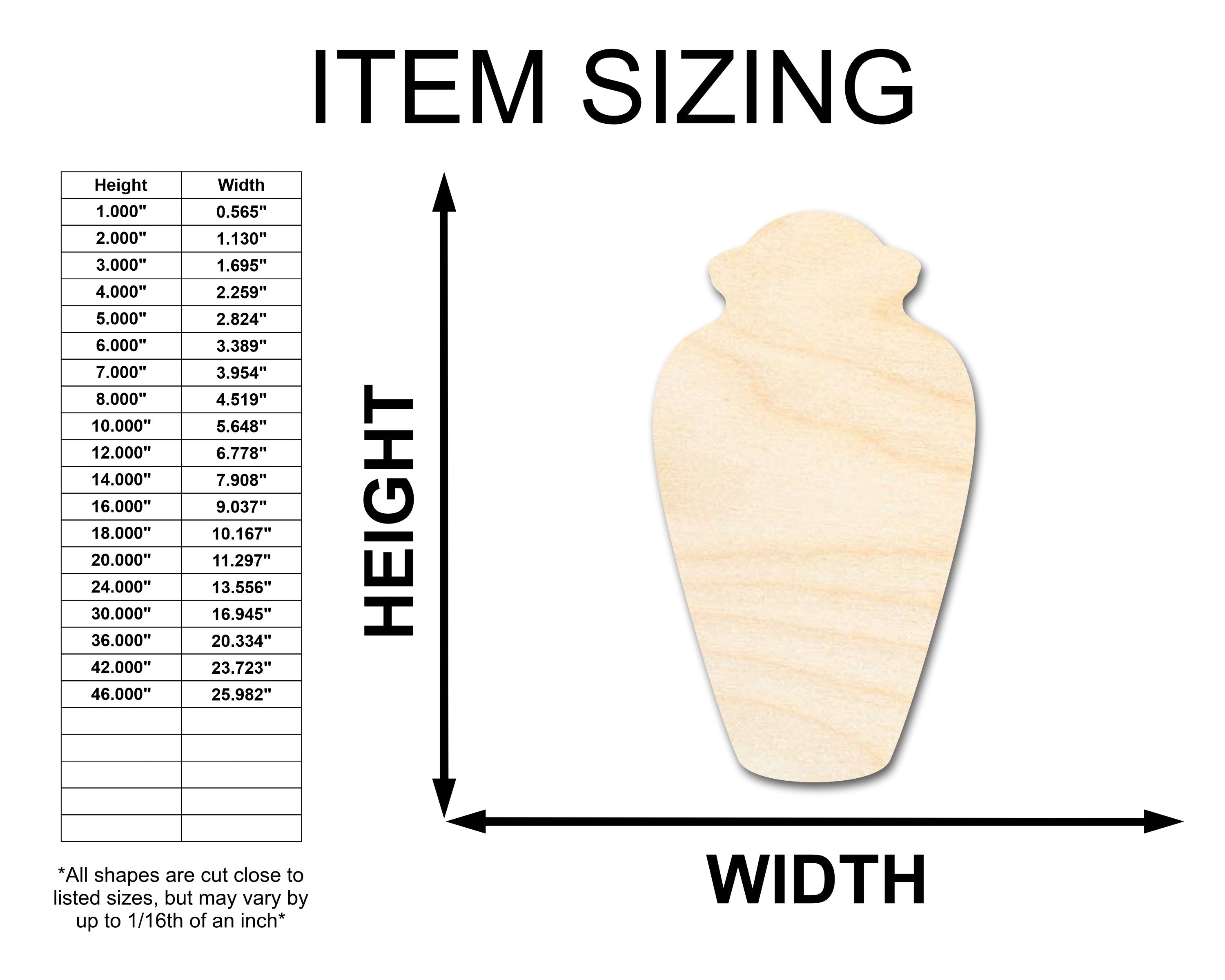 Unfinished Wood Urn Shape - Craft - up to 46" DIY