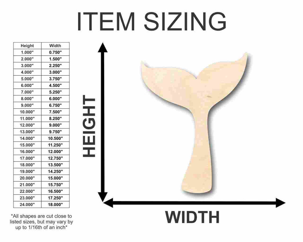 Unfinished Wood Whale Tail Shape - Ocean - Nursery - Craft - up to 46" DIY