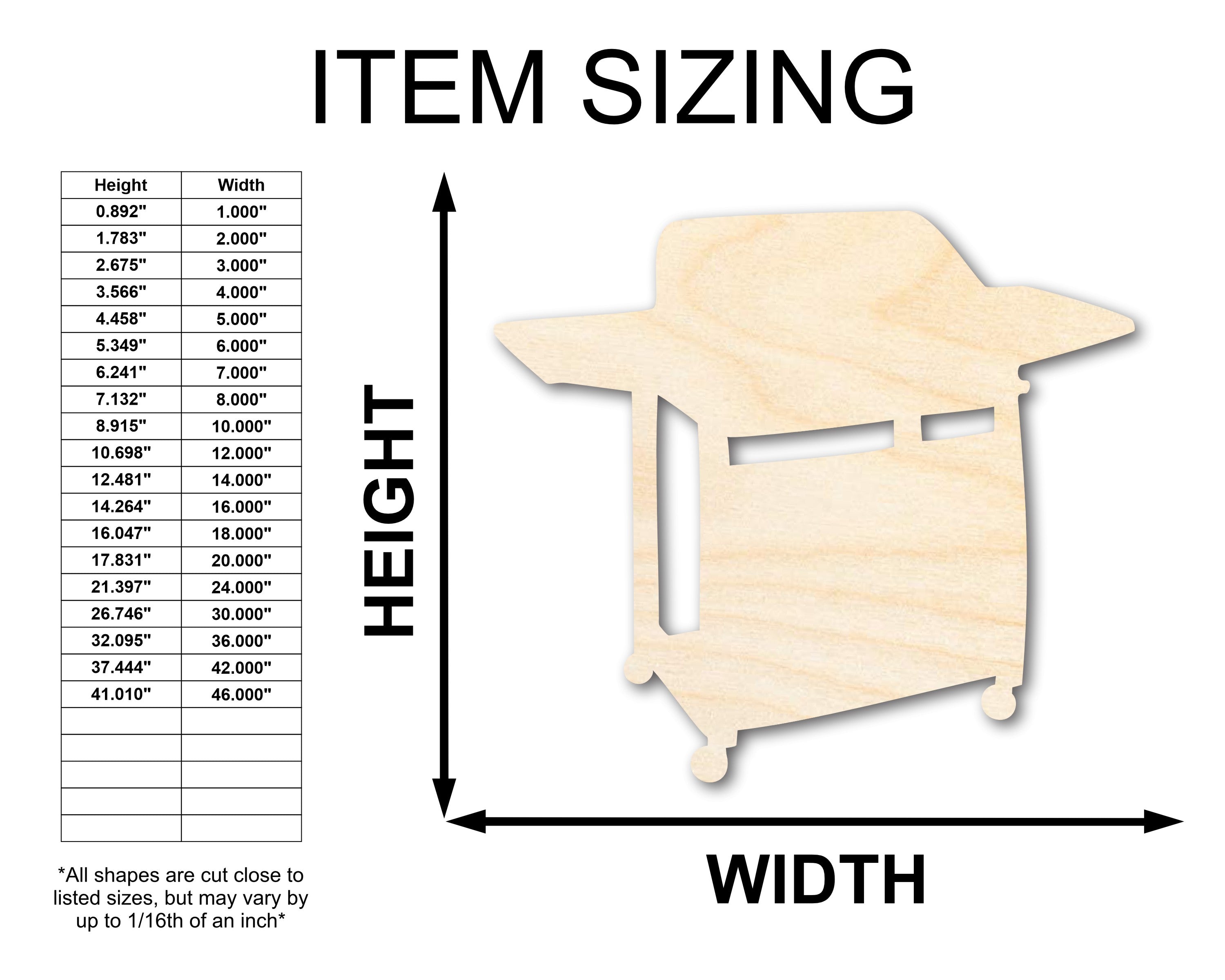 Unfinished Wood BBQ Grill Shape - Craft - up to 46" DIY
