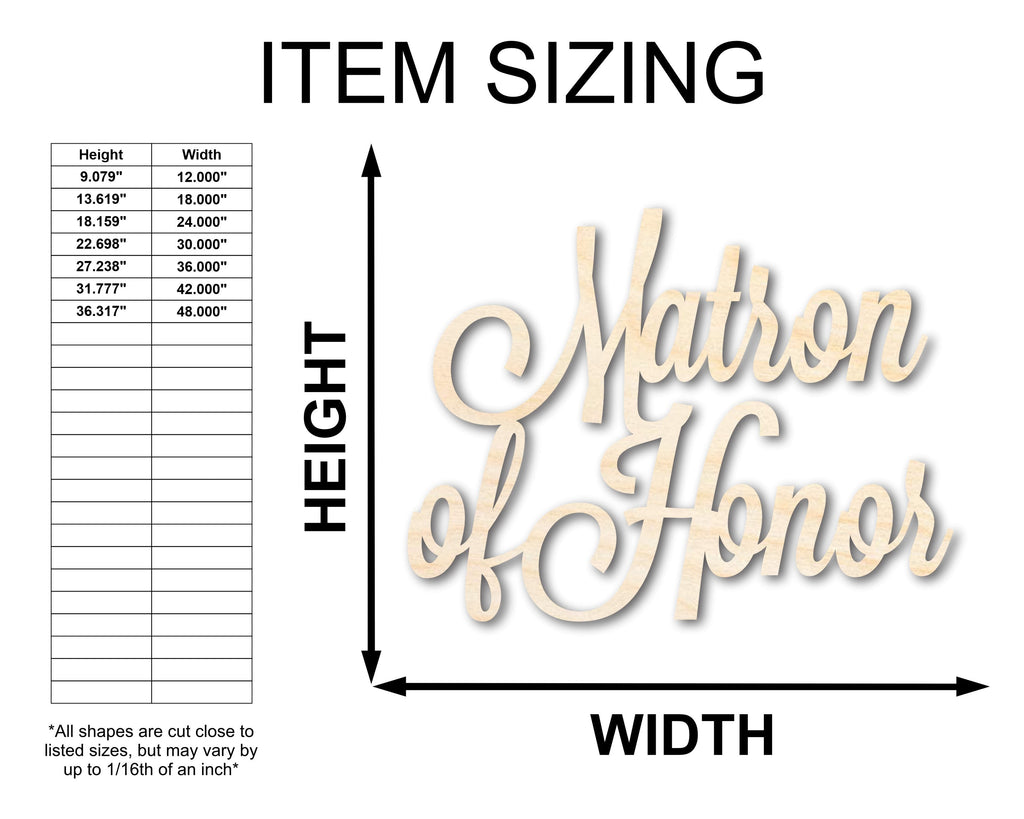 Unfinished Wood Matron of Honor Shape - Word Craft - up to 46"