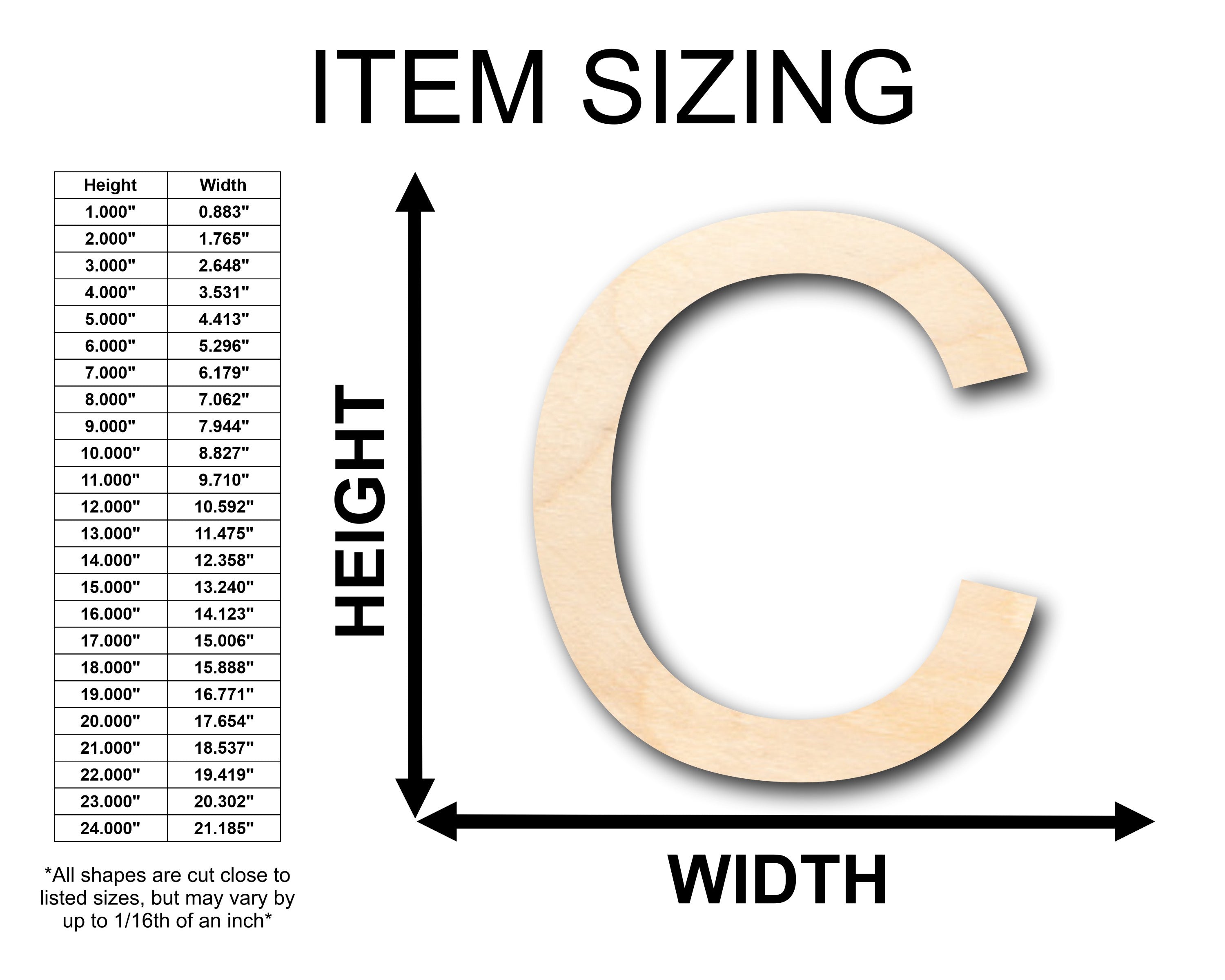 Unfinished Wood Arial Letter C Shape - Craft - up to 46" DIY