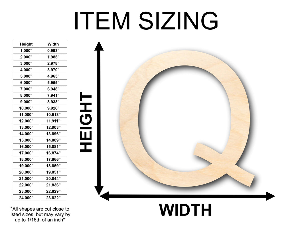 Unfinished Wood Arial Letter Q Shape - Craft - up to 46" DIY