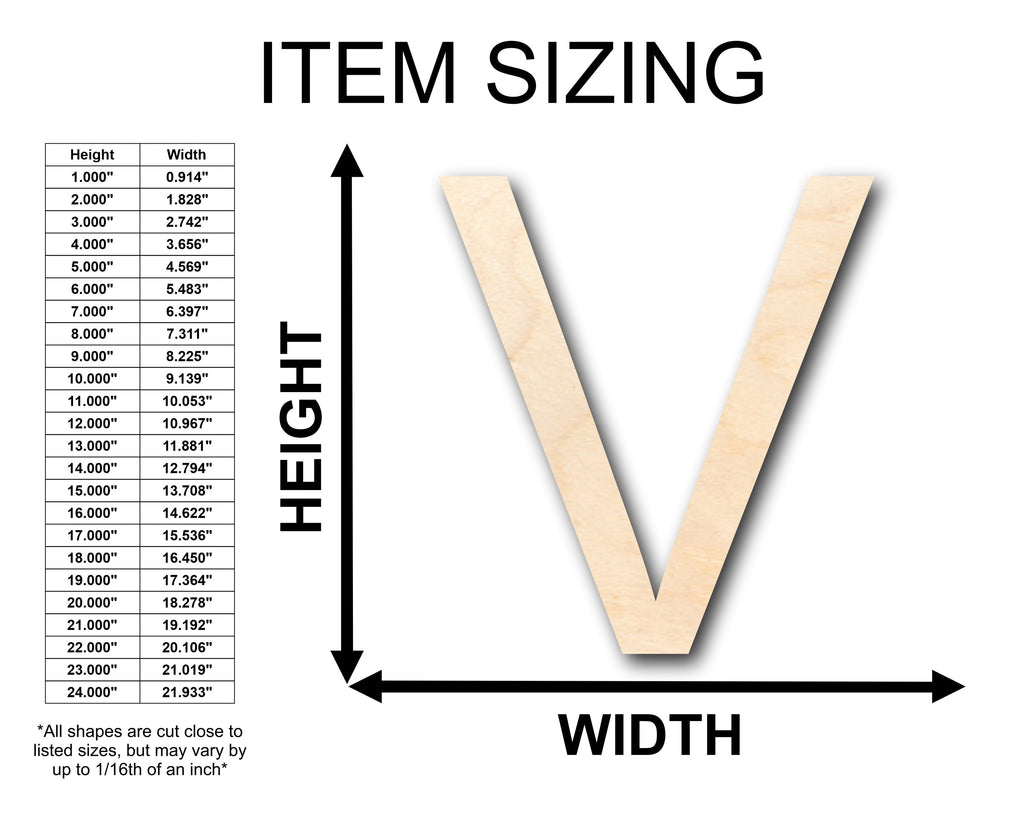 Unfinished Wood Arial Letter V Shape - Craft - up to 46" DIY