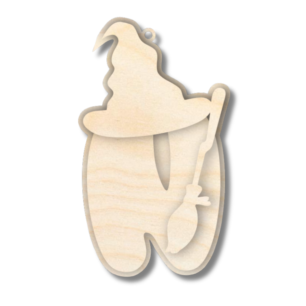 Unfinished Wood Layered Letter Halloween Witch Tags | A-Z | 3 Piece | 6" Tall | 1/8" Wood | Wood Craft DIY