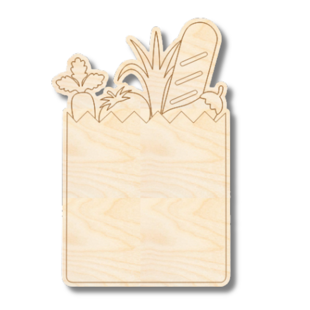 Unfinished Wood Etched Grocery Bag Shape | Paint By Line Crafts | up to 30" DIY