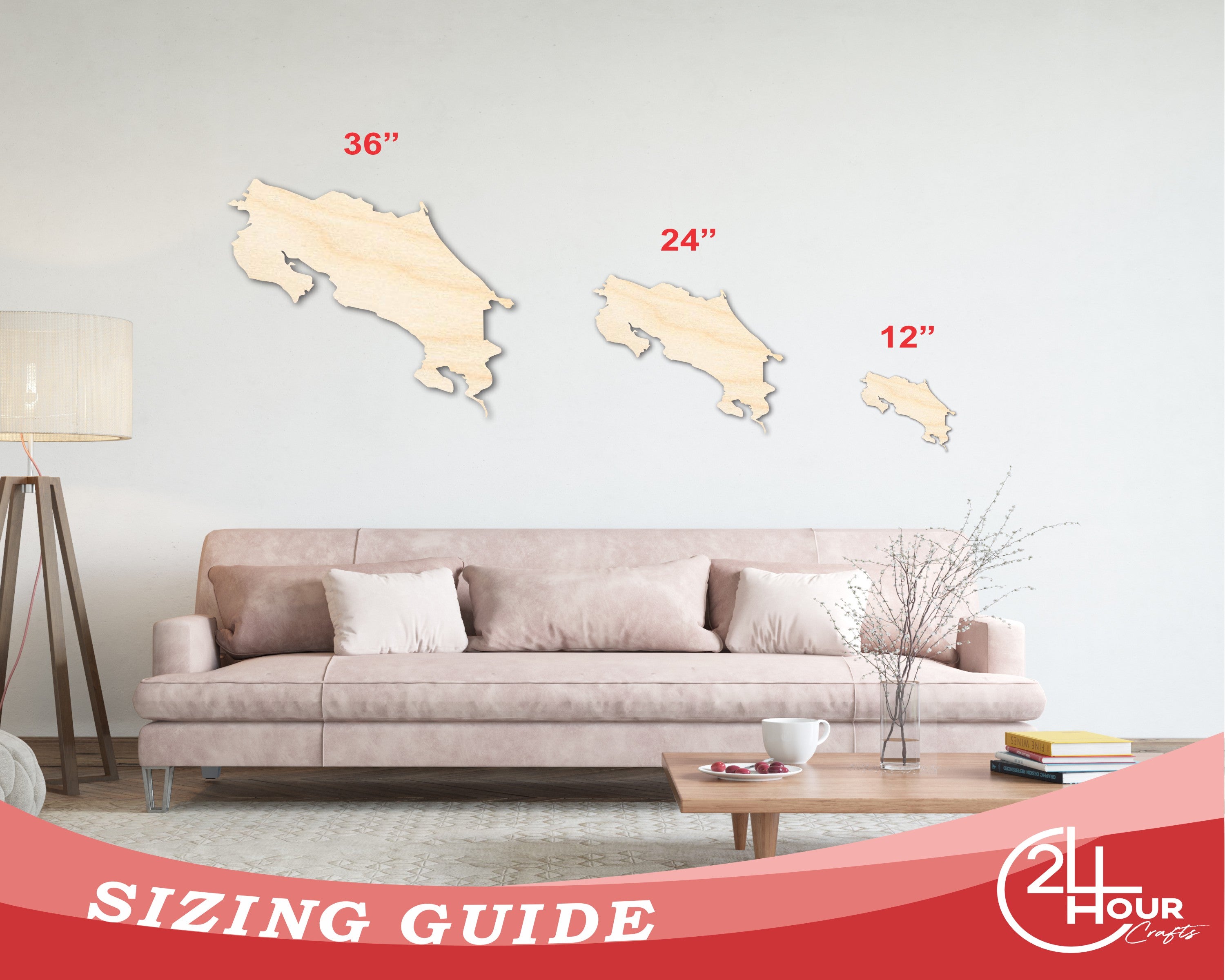 Unfinished Wood Costa Rica Country Shape - Central America Craft - up to 46" DIY