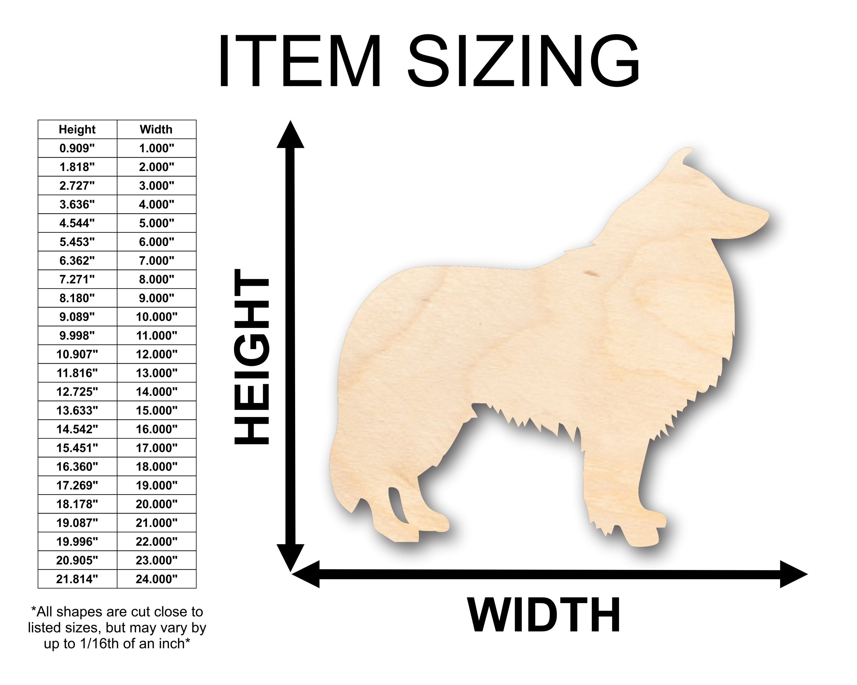 Unfinished Wood Shetland Sheepdog Shelti Dog Shape - Craft - up to 46" DIY