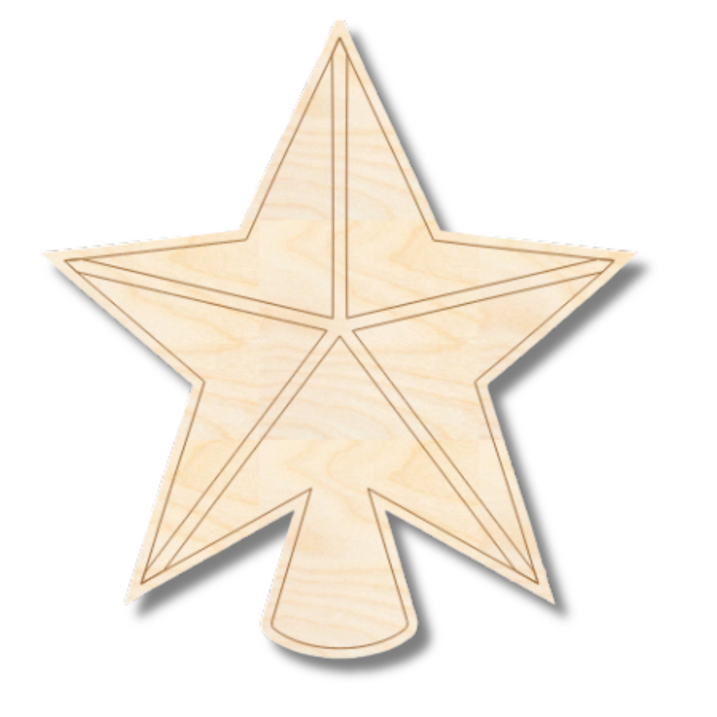 Unfinished Wood Etched Star Tree Topper Shape | Paint By Line Crafts | up to 30" DIY