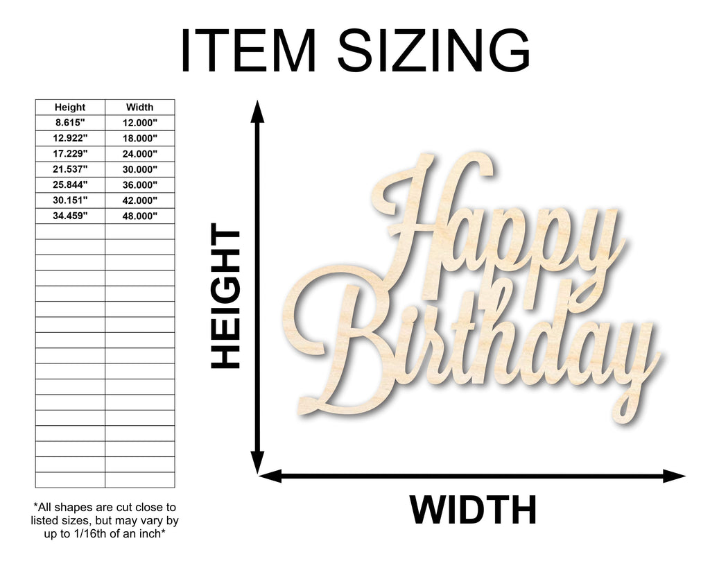 Unfinished Wood Happy Birthday Shape - Word Craft - up to 46"