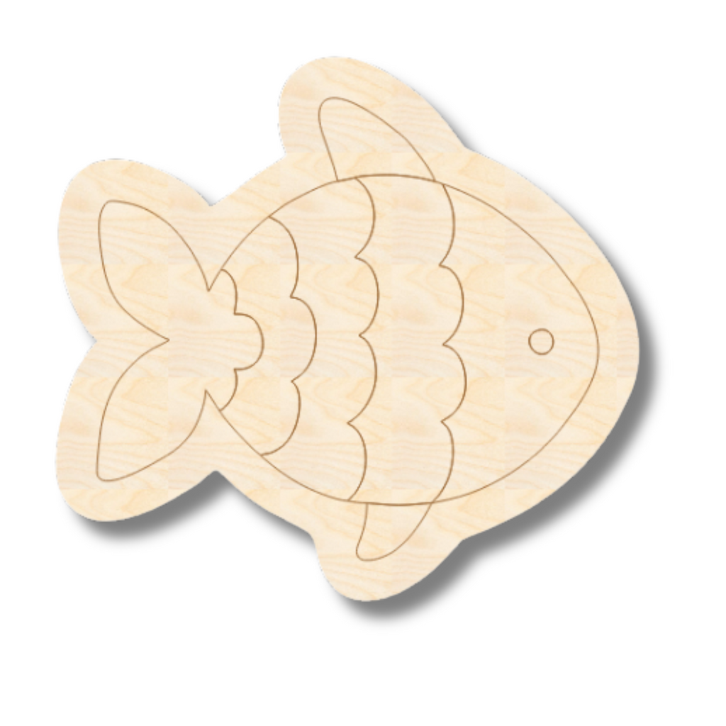 Unfinished Wood Etched Lined Fish Shape | Paint By Line Crafts | up to 30" DIY