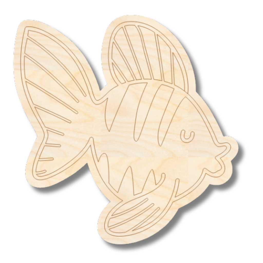 Unfinished Wood Etched Fish Shape | Paint By Line Crafts | up to 30" DIY