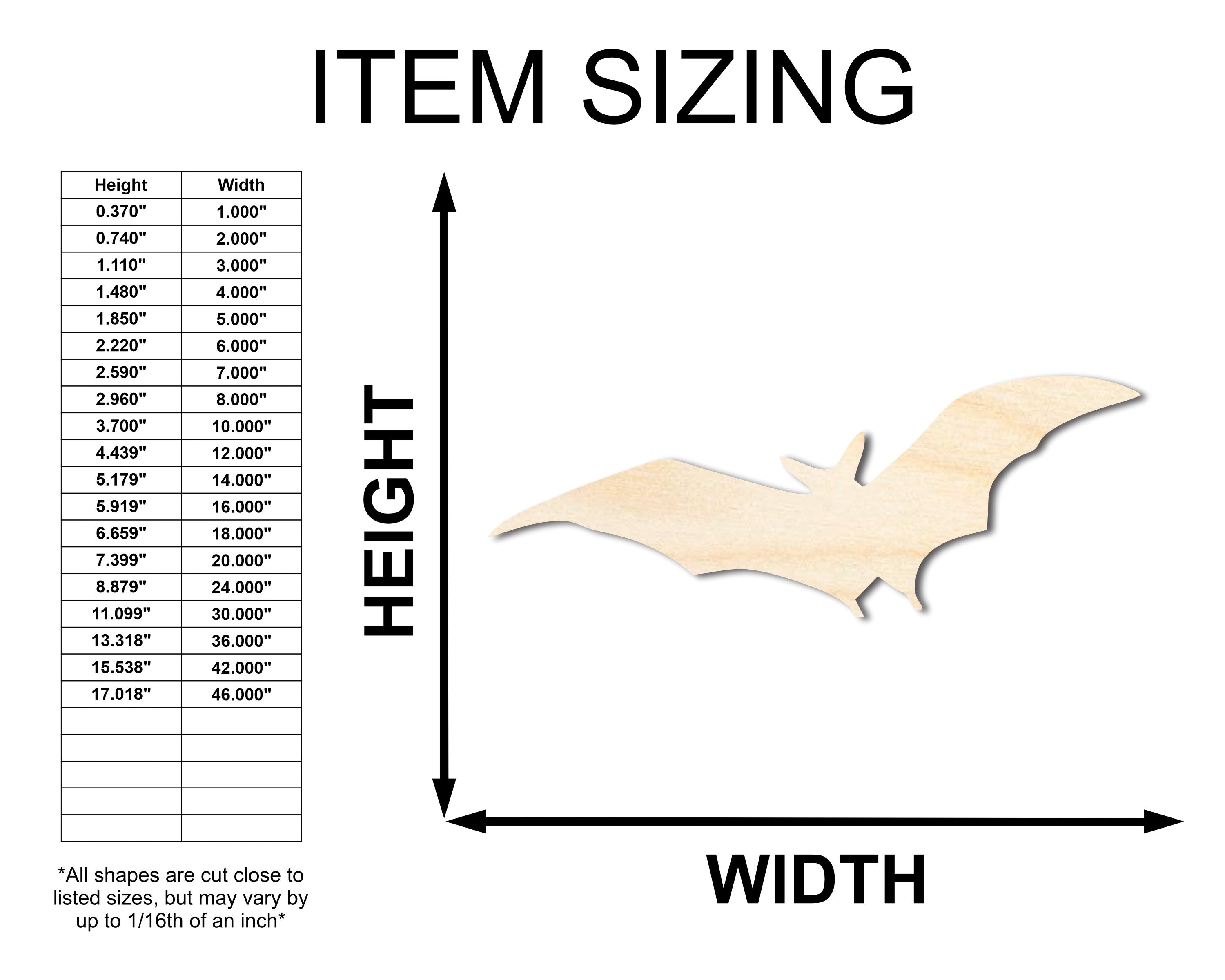 Unfinished Wood Flying Bat Shape - Craft - up to 46"