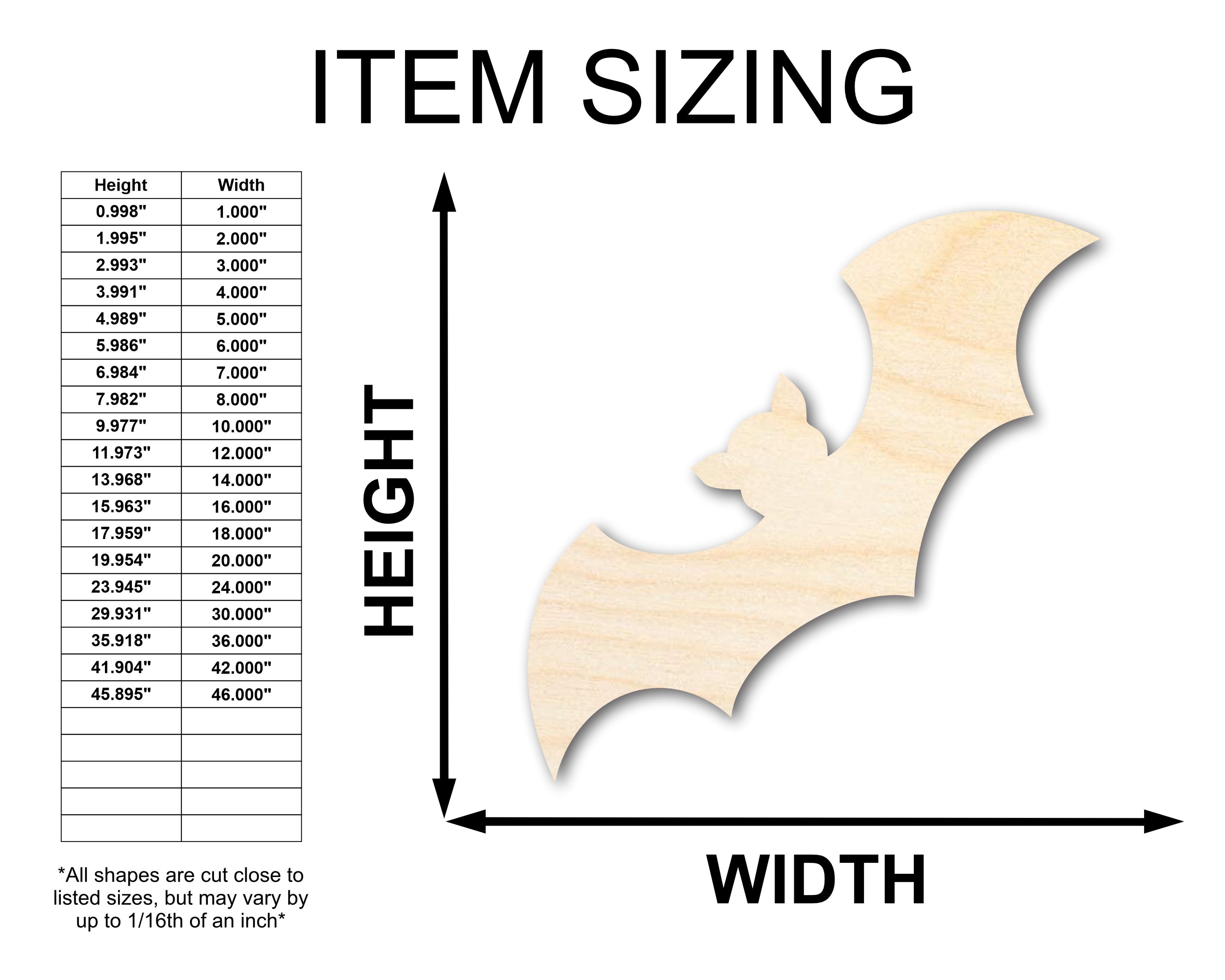 Unfinished Wood Bat Shape - Craft - up to 46"