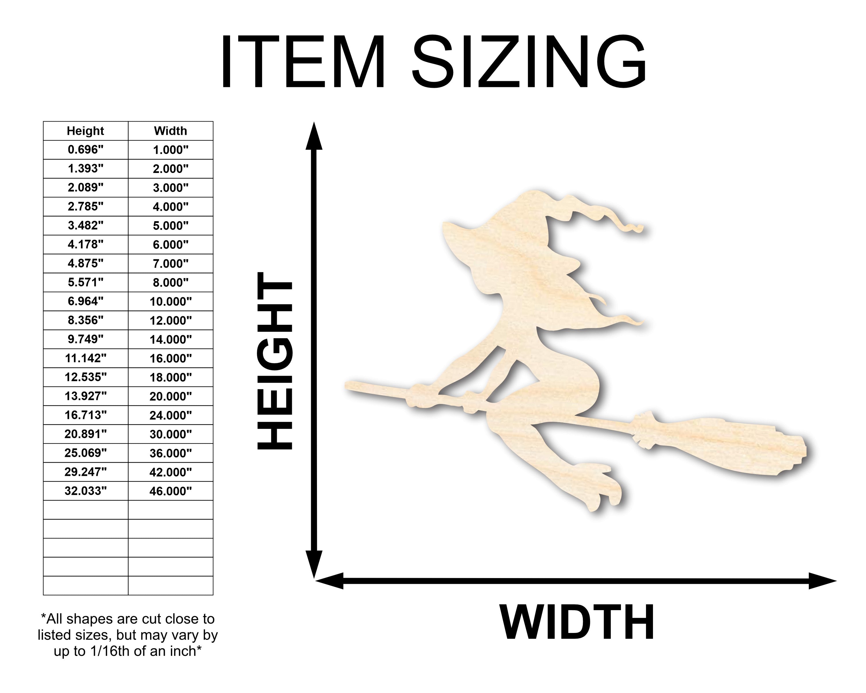 Unfinished Wood Flying Witch Shape - Craft - up to 46"