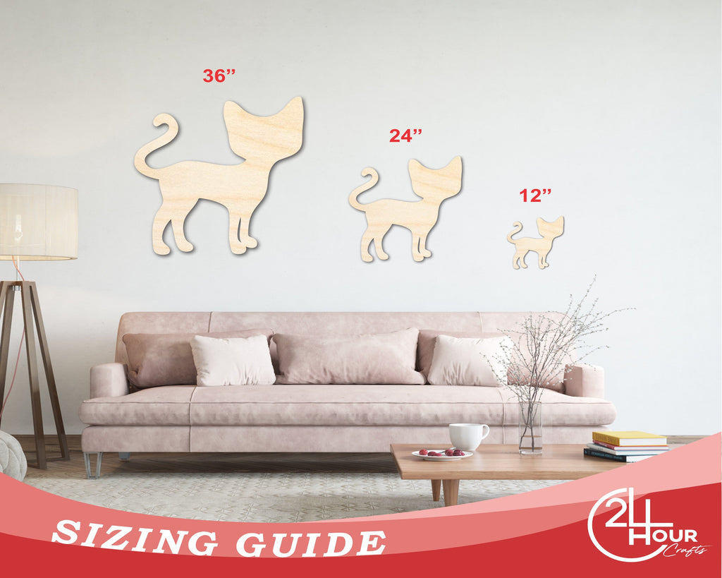 Unfinished Wood Cat Silhouette Shape - Craft - up to 46"
