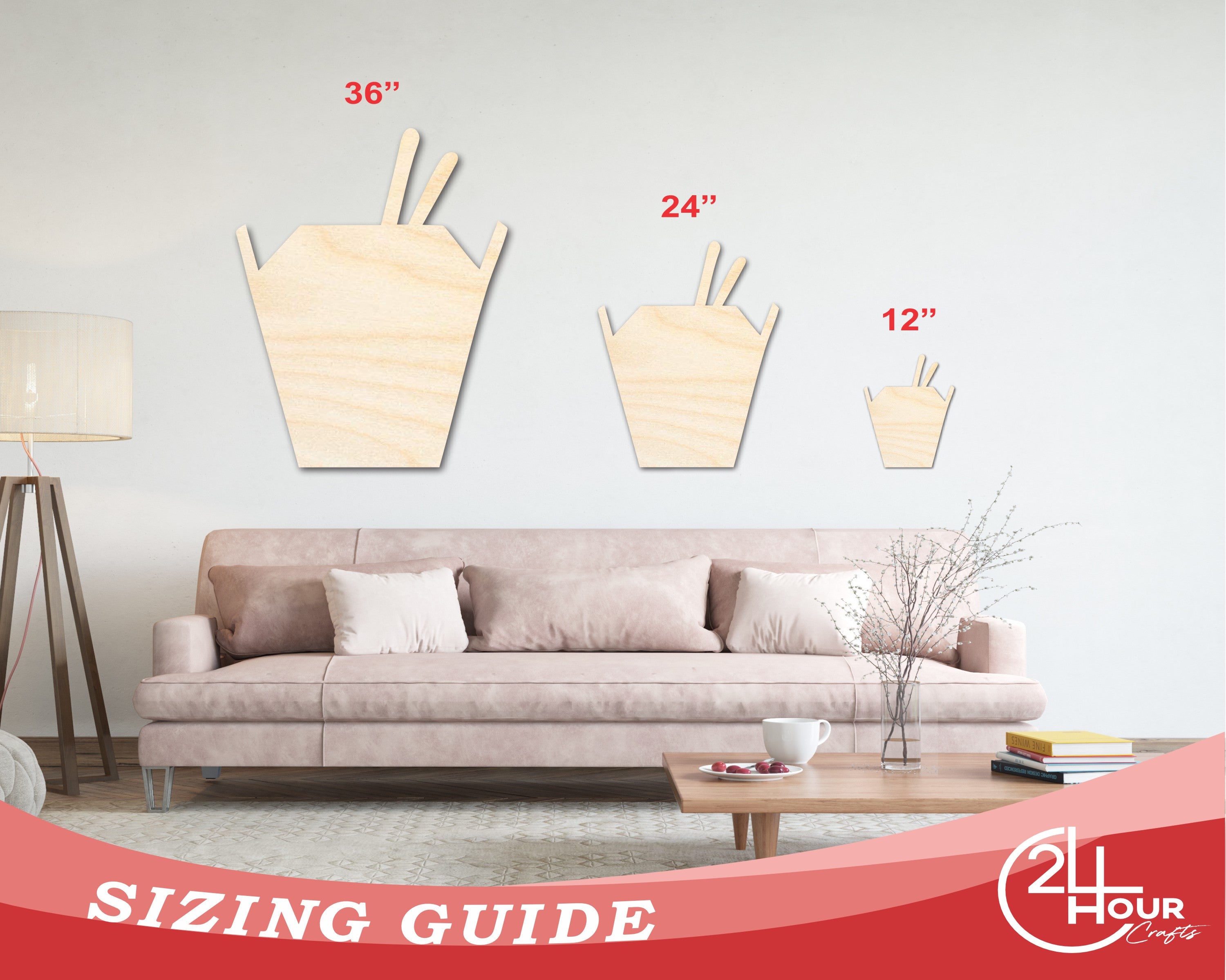 Unfinished Wood Asian Takeout Shape | Craft Cutout | up to 46" DIY