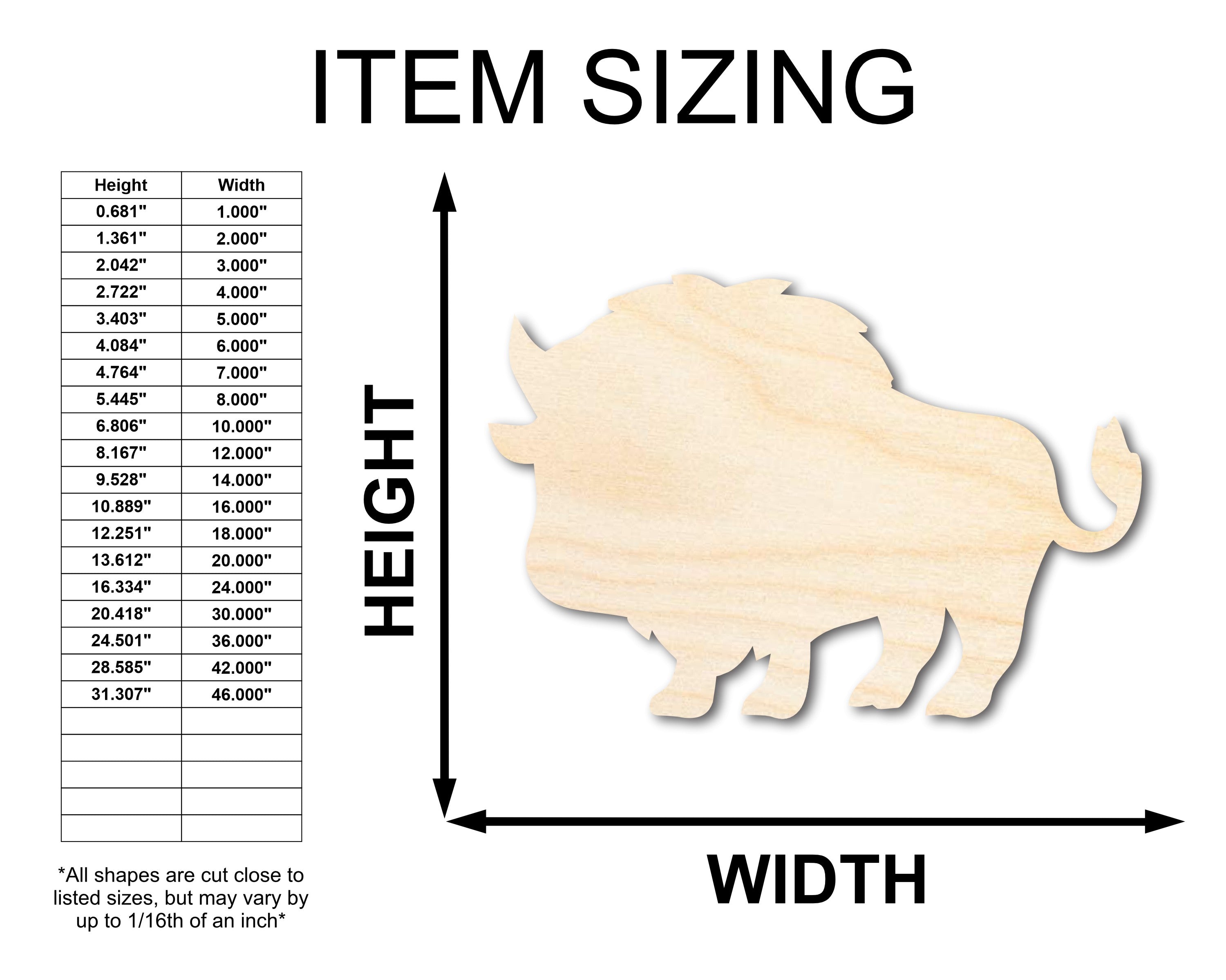 Unfinished Wood Cute Buffalo Shape | Craft Cutout | up to 46" DIY