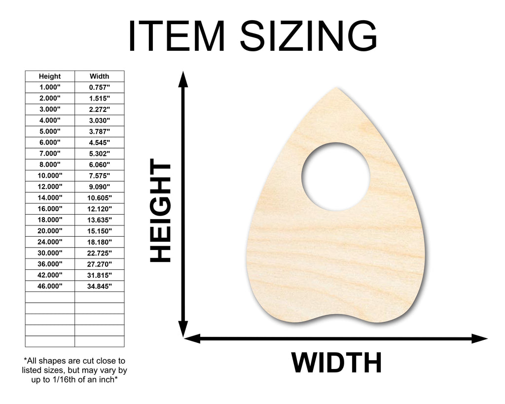 Unfinished Wood Planchette Shape - Craft - up to 46"