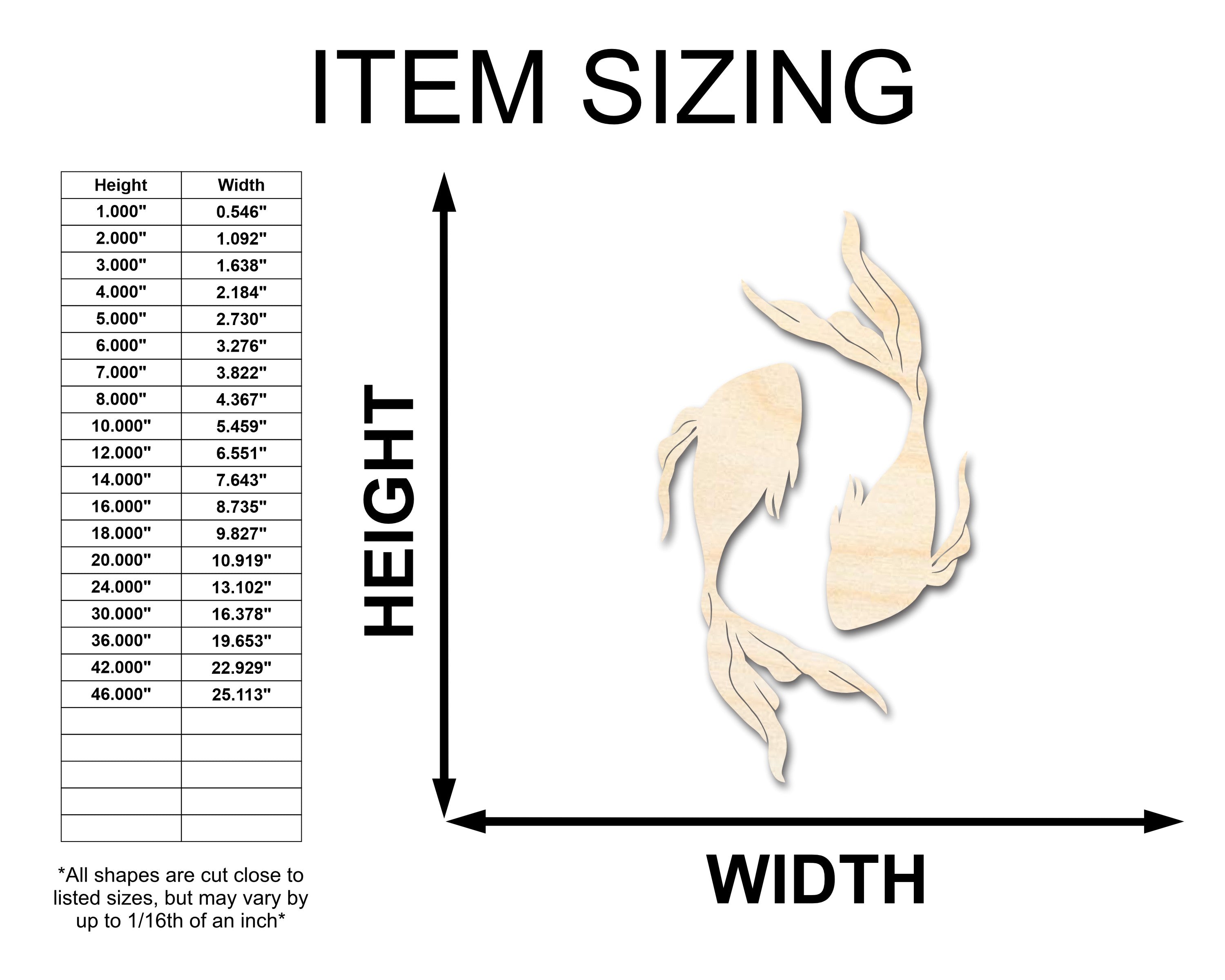 Unfinished Wood Pisces Fish Shape - Zodiac Craft - up to 46"