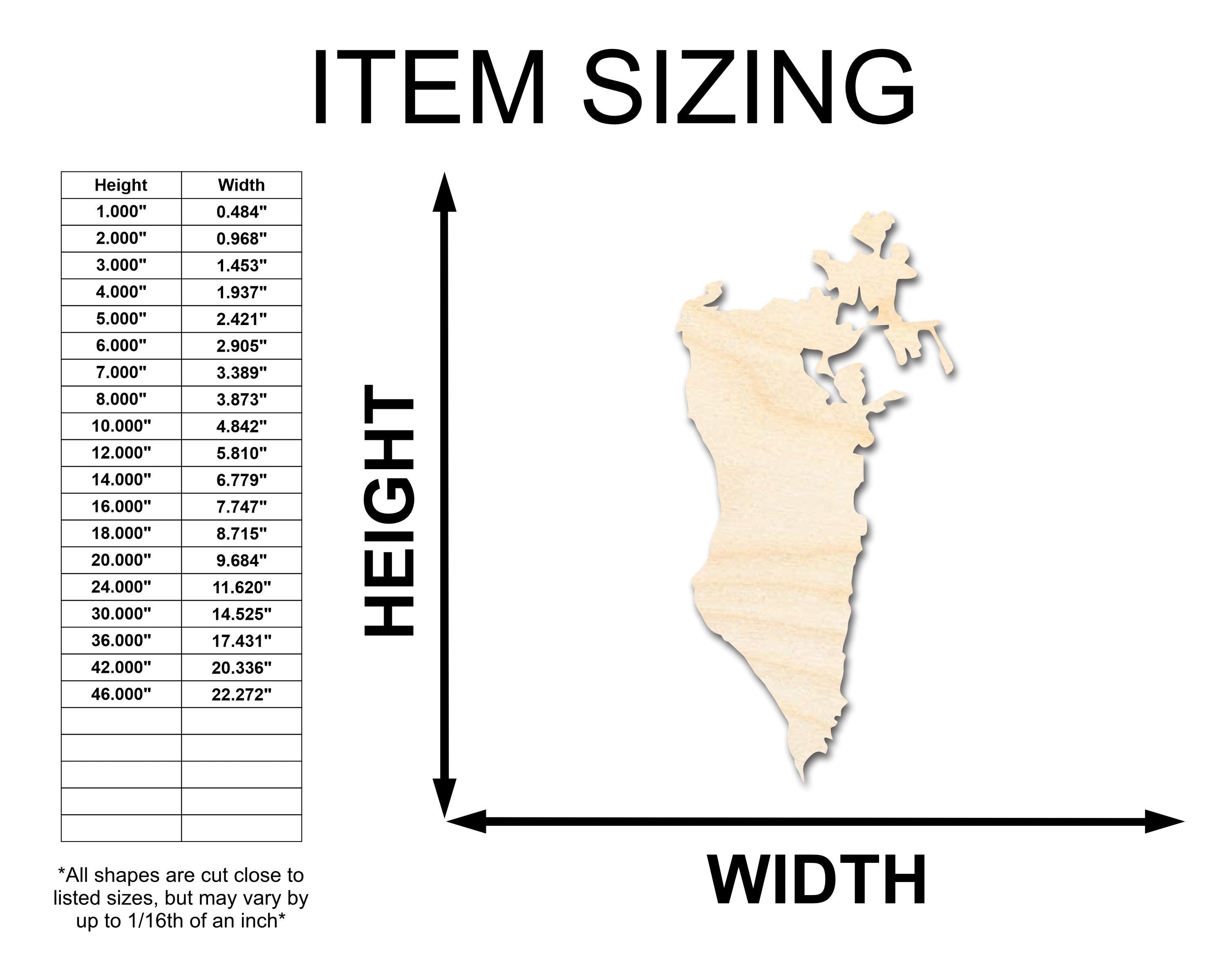 Unfinished Wood Bahrain Country Shape - Middle East Craft - up to 46" DIY