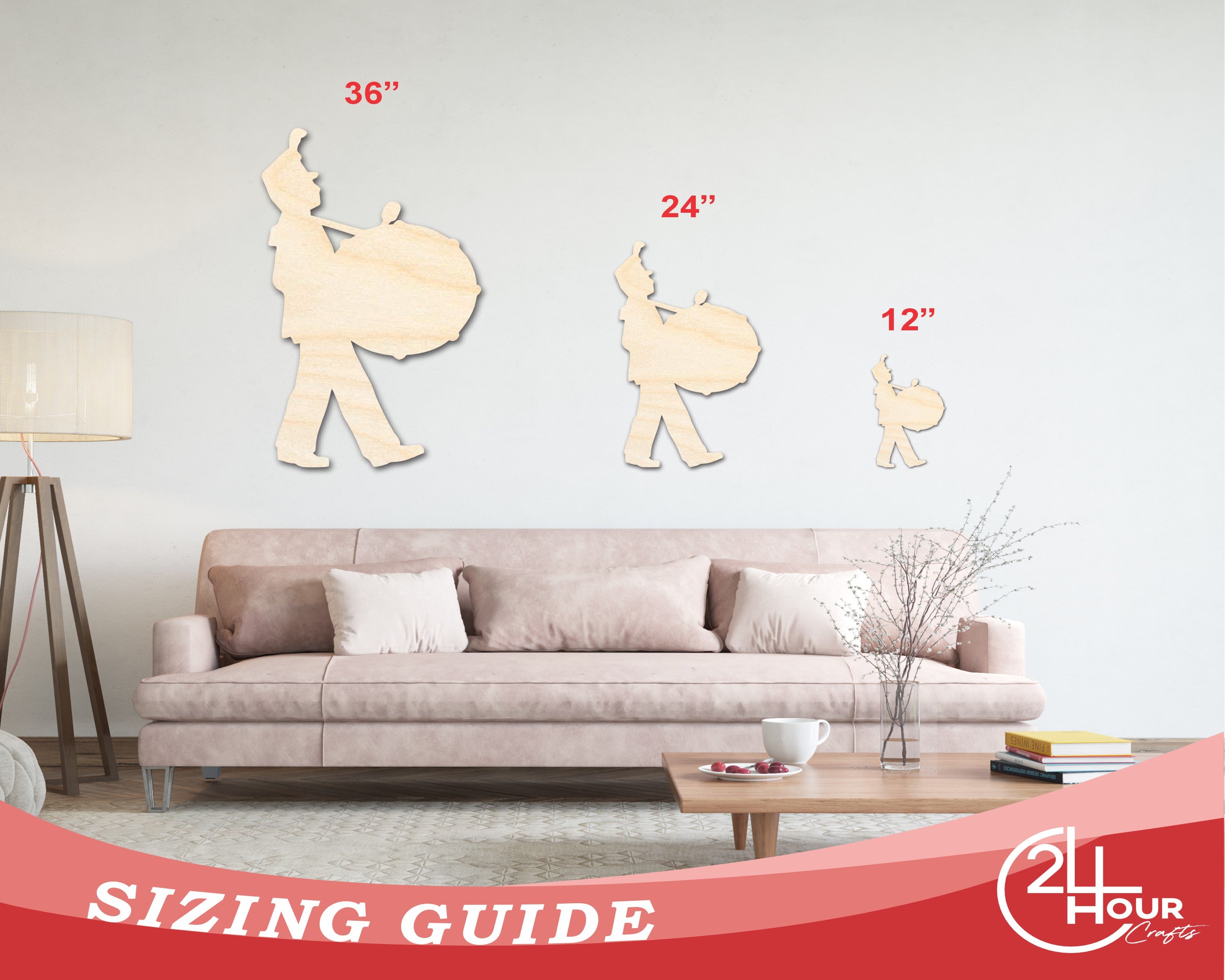 Unfinished Wood Marching Band Drumline Silhouette | DIY Band Craft Cutout | up to 46" DIY