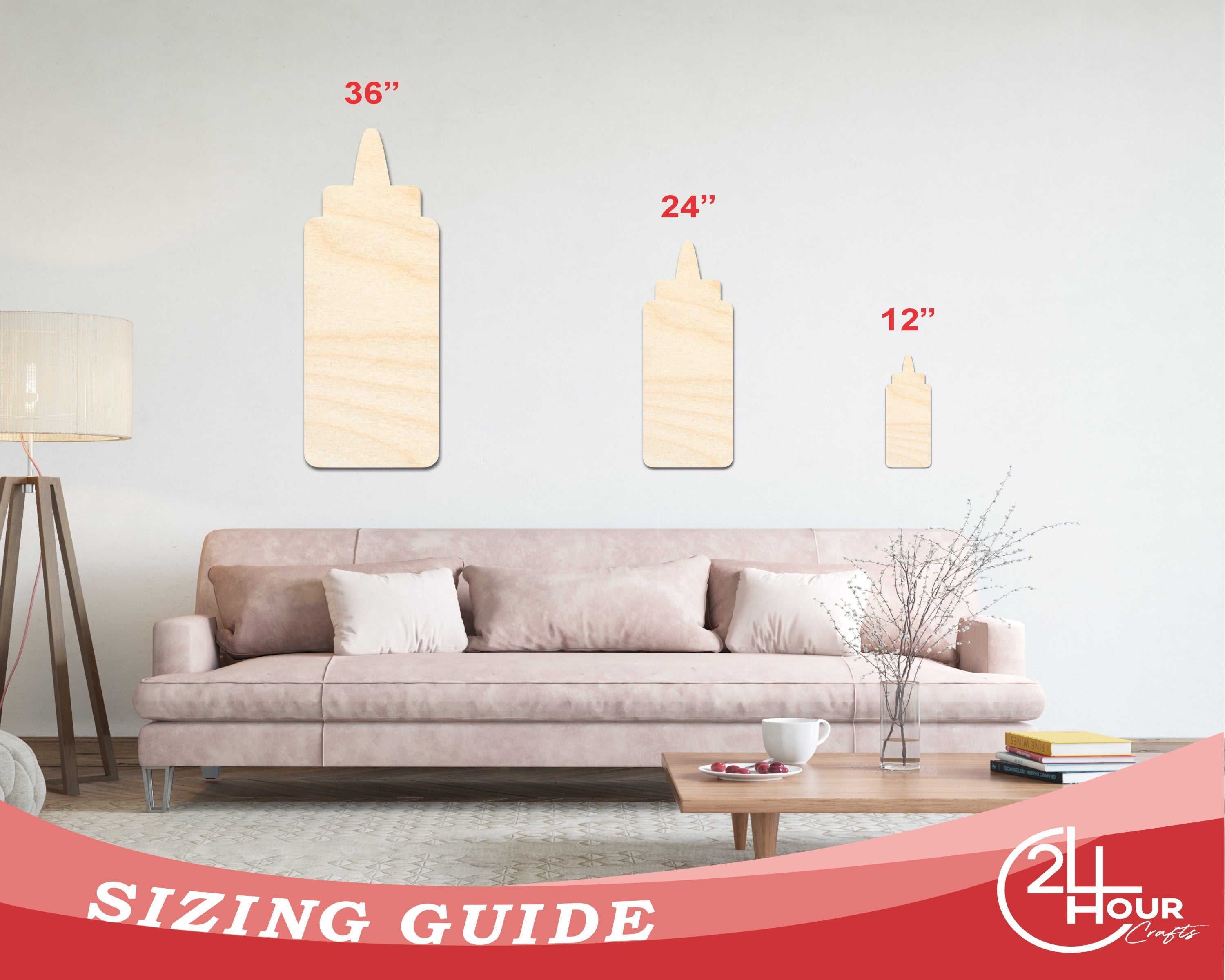 Unfinished Wood Condiment Bottle Shape | Craft Cutout | up to 46" DIY