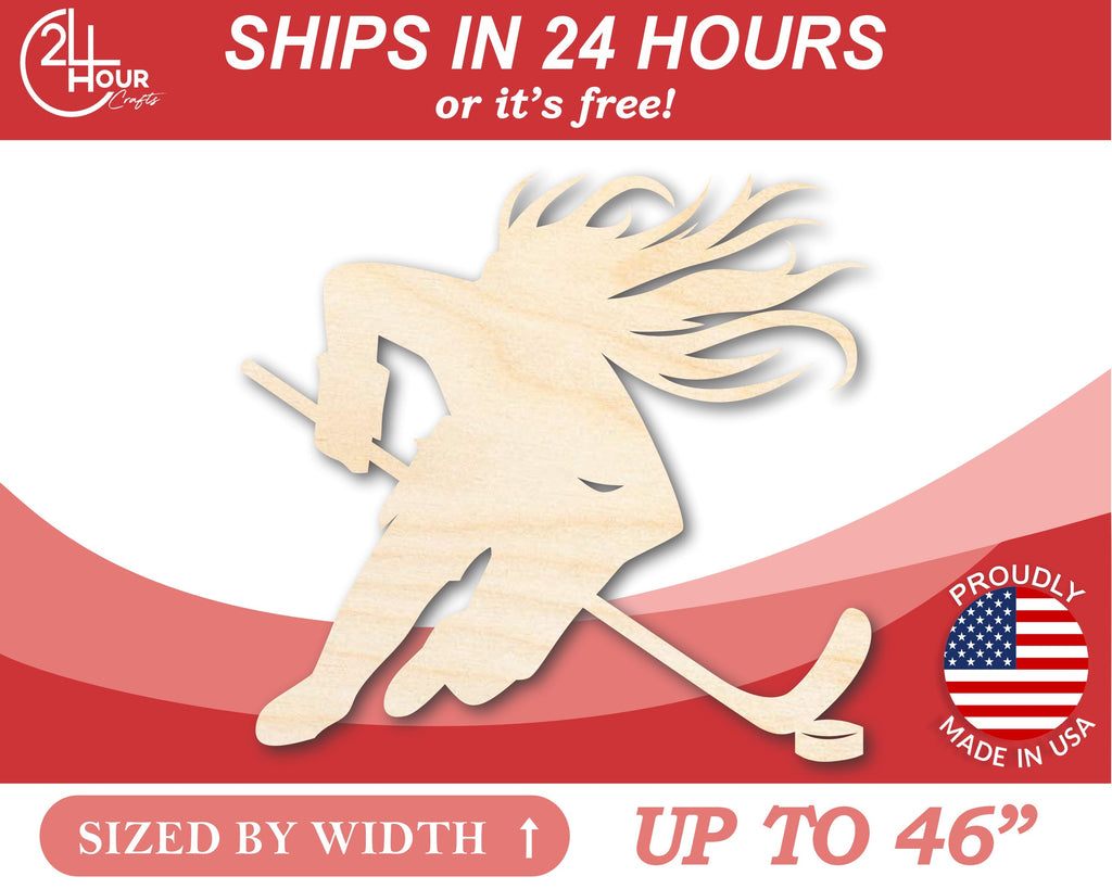 Unfinished Wood Hockey Player Female Shape | DIY Craft Cutout | up to 46" DIY