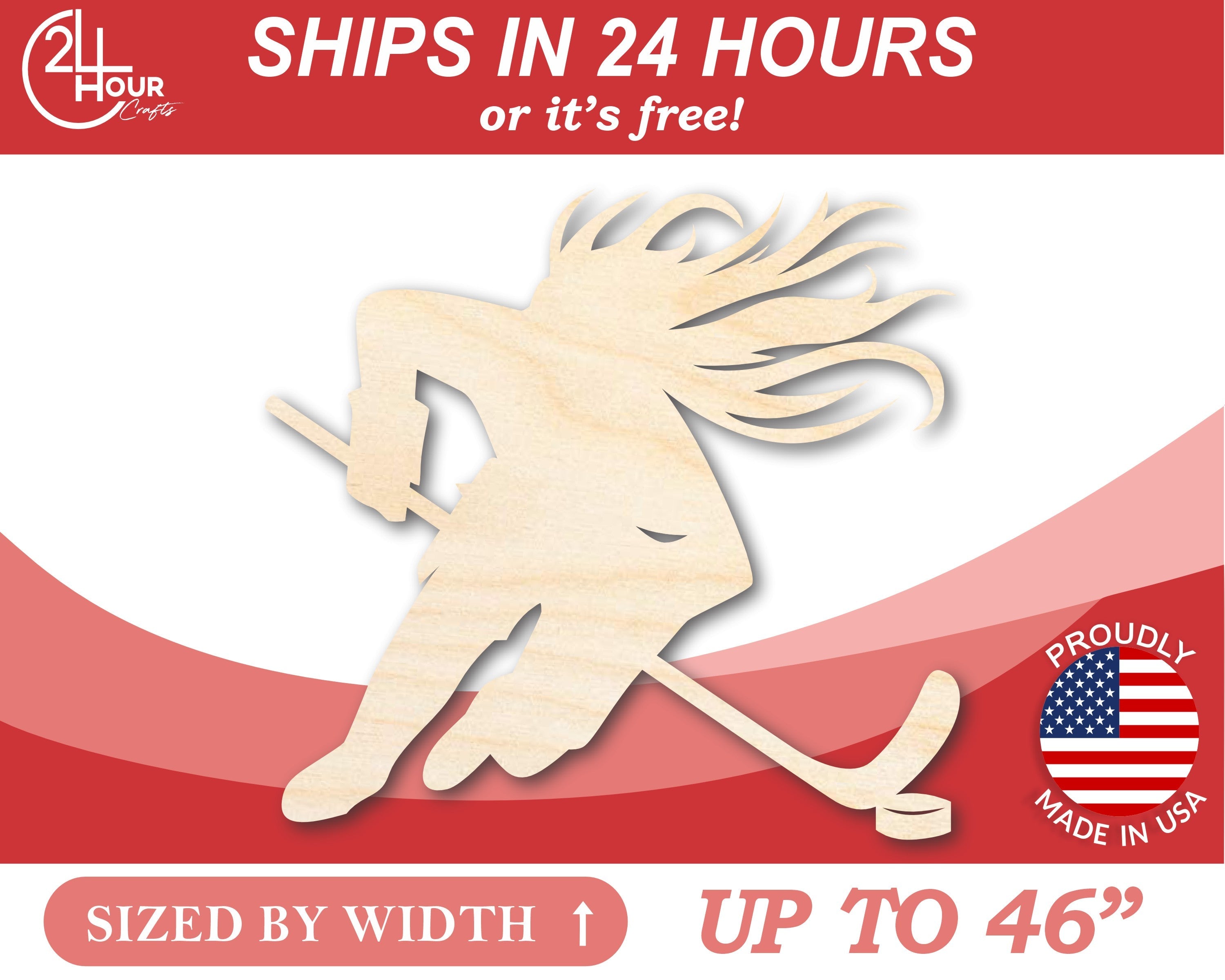 Unfinished Wood Hockey Player Female Shape | DIY Craft Cutout | up to 46" DIY