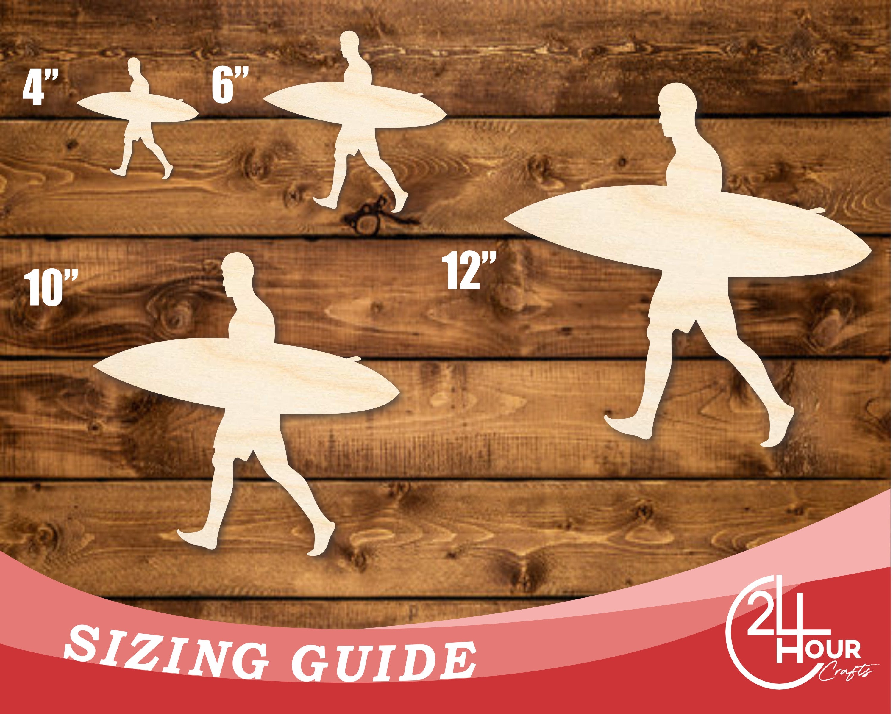 Unfinished Wood Surfer Guy Shape | DIY Craft Cutout | up to 46" DIY