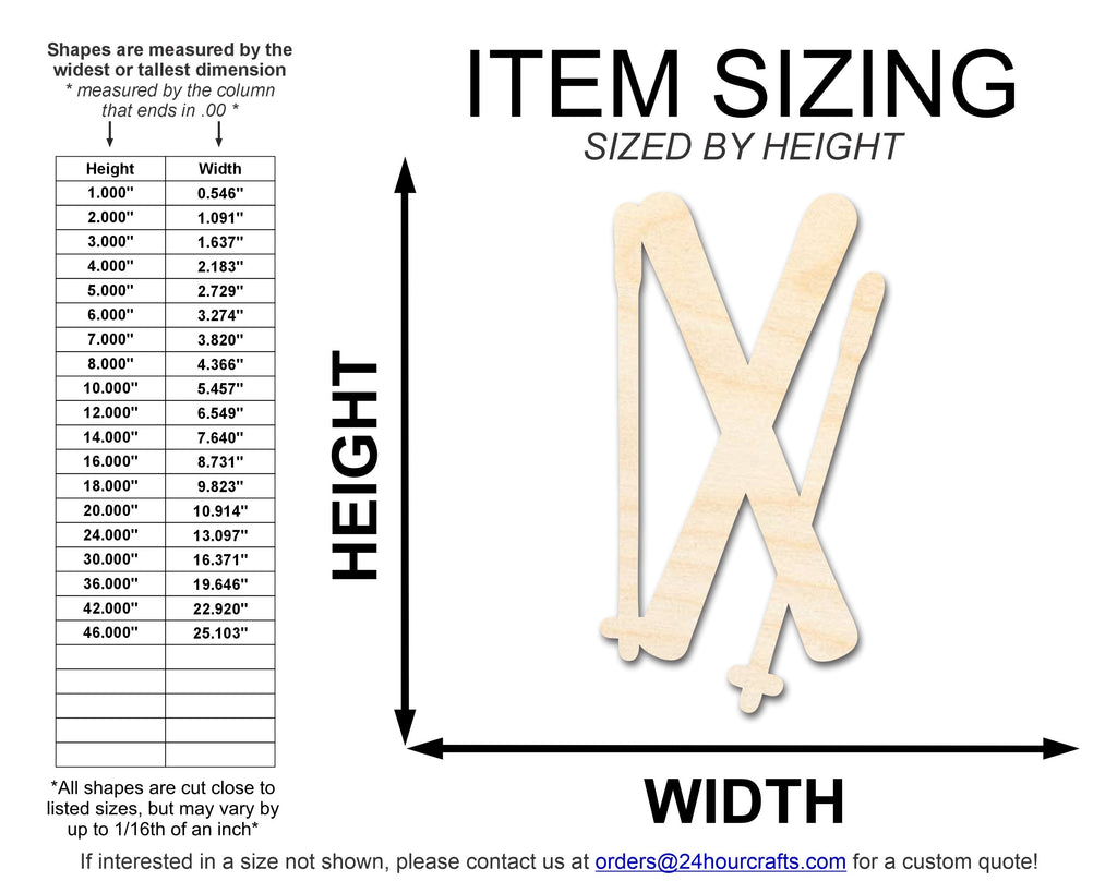 Unfinished Wood Crossed Skis Shape | DIY Craft Cutout | up to 46" DIY