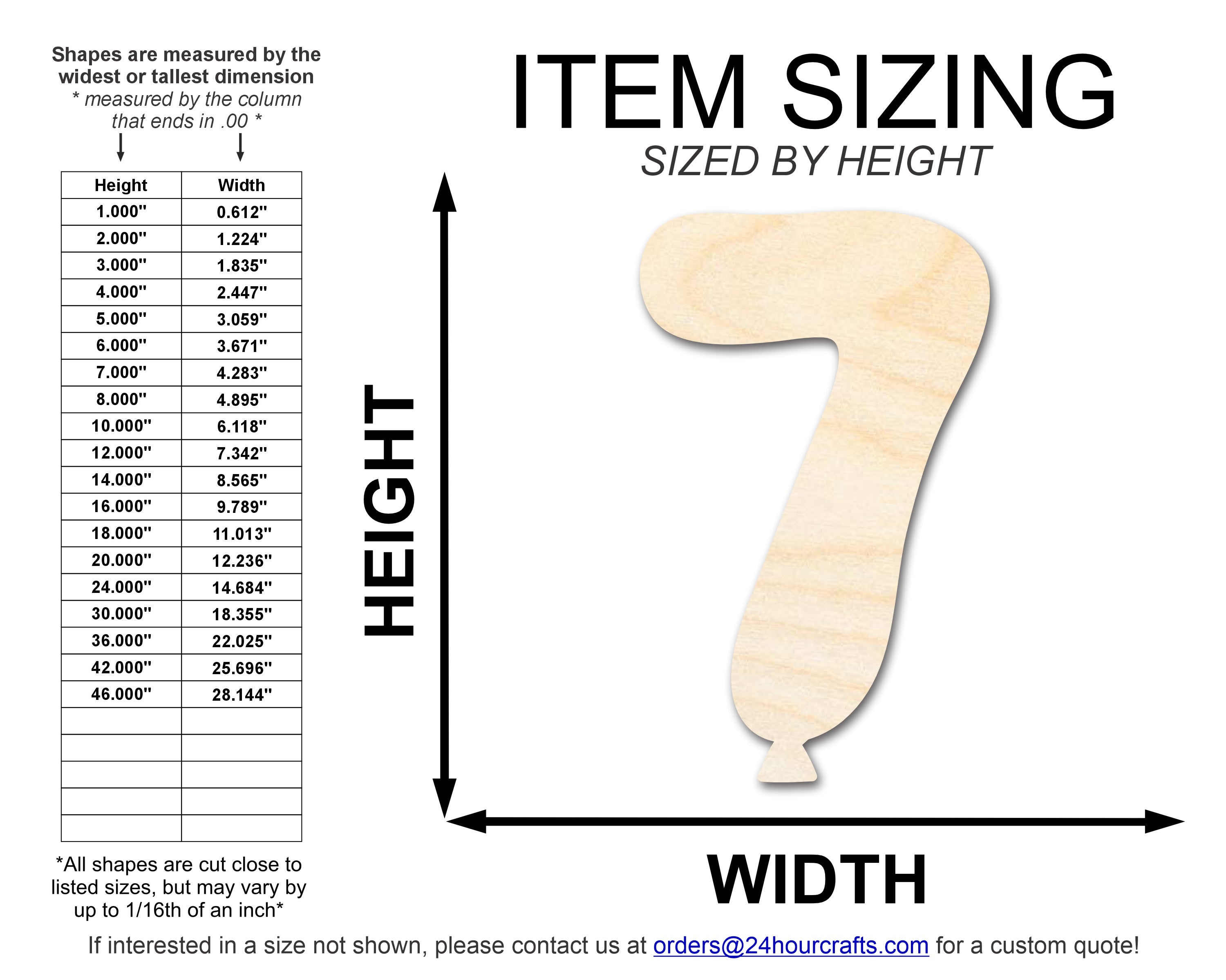 Unfinished Wood Balloon Number 7 Shape | DIY Craft Cutout | up to 46" DIY