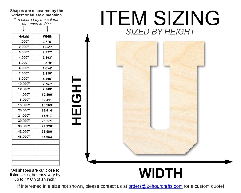 Unfinished Wood Varsity Team Font - U Shape | DIY Craft Cutout | up to 46" DIY