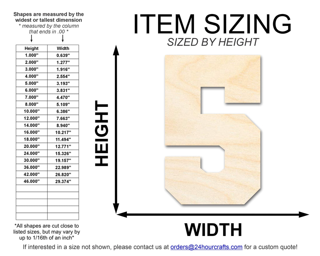 Unfinished Wood Varisty Number Five Shape | DIY Craft Cutout | up to 46" DIY