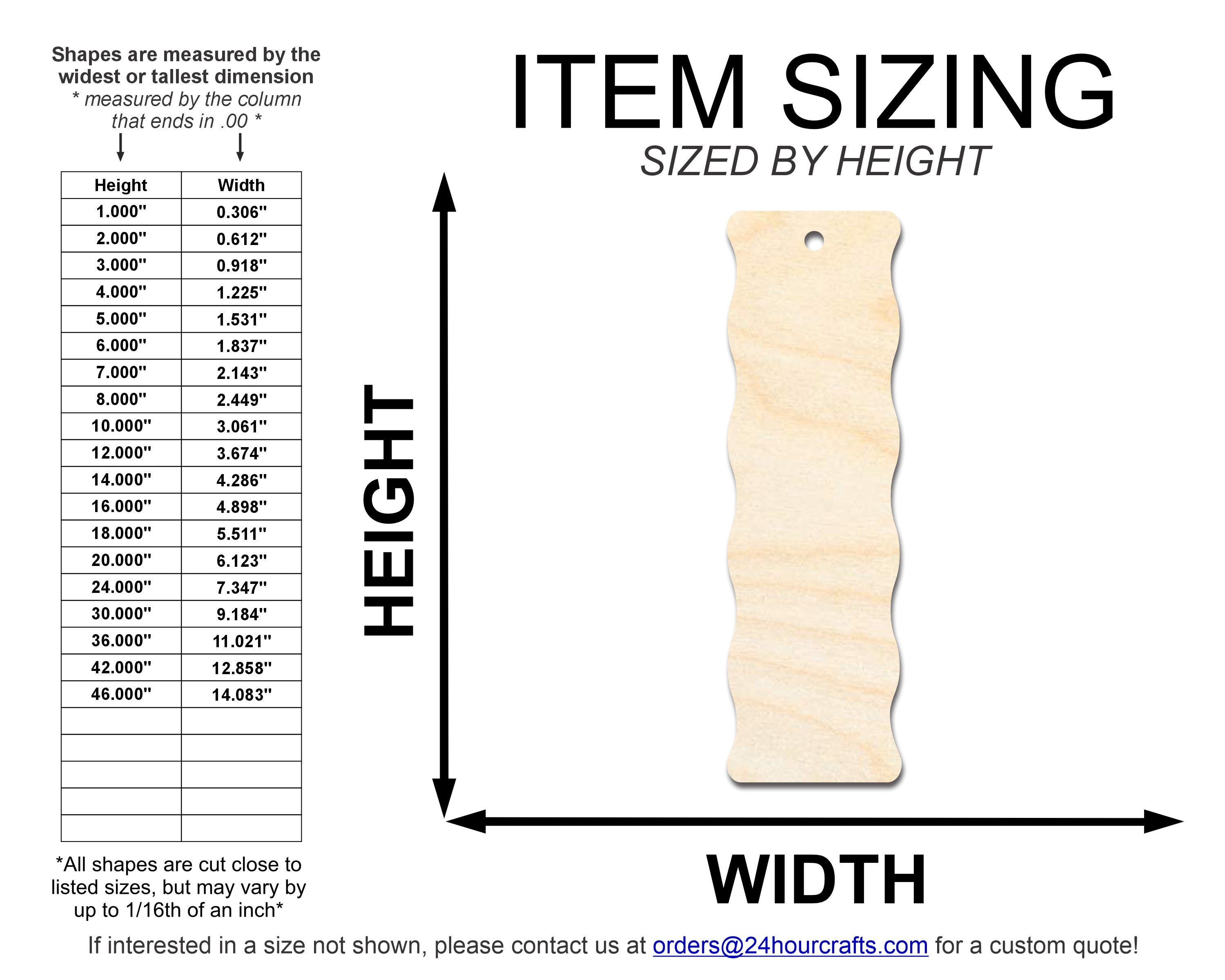 Unfinished Wood Wavy Side Bookmark Shape | DIY Craft Cutout | up to 12" DIY