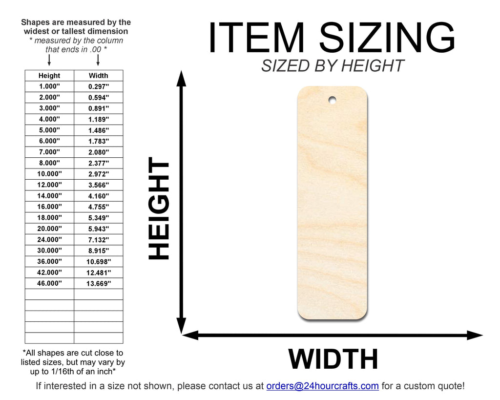 Unfinished Wood Round Edge Bookmark Shape | DIY Craft Cutout | up to 12" DIY
