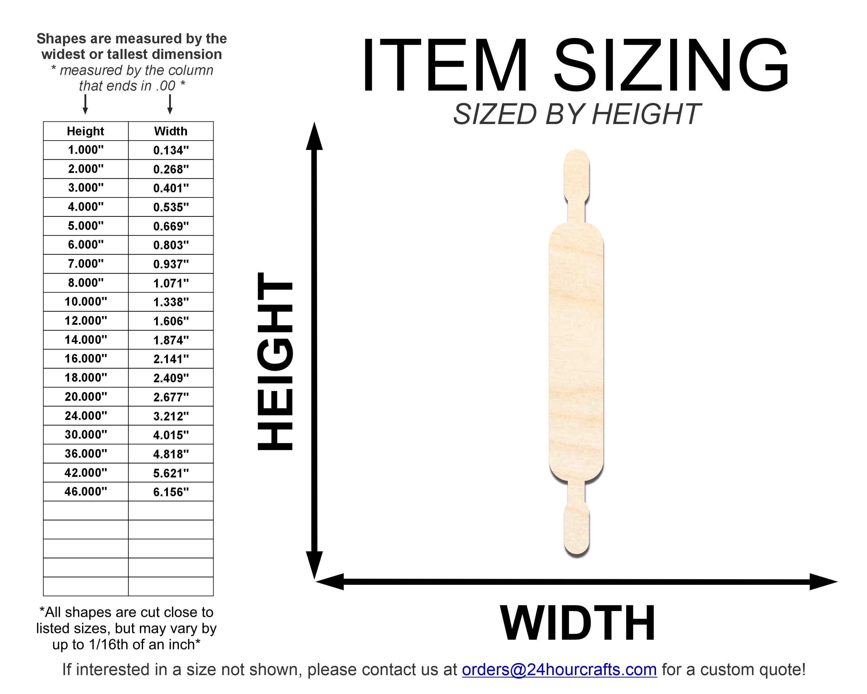 Unfinished Wood Rolling Pin Shape | DIY Craft Cutout | up to 46" DIY